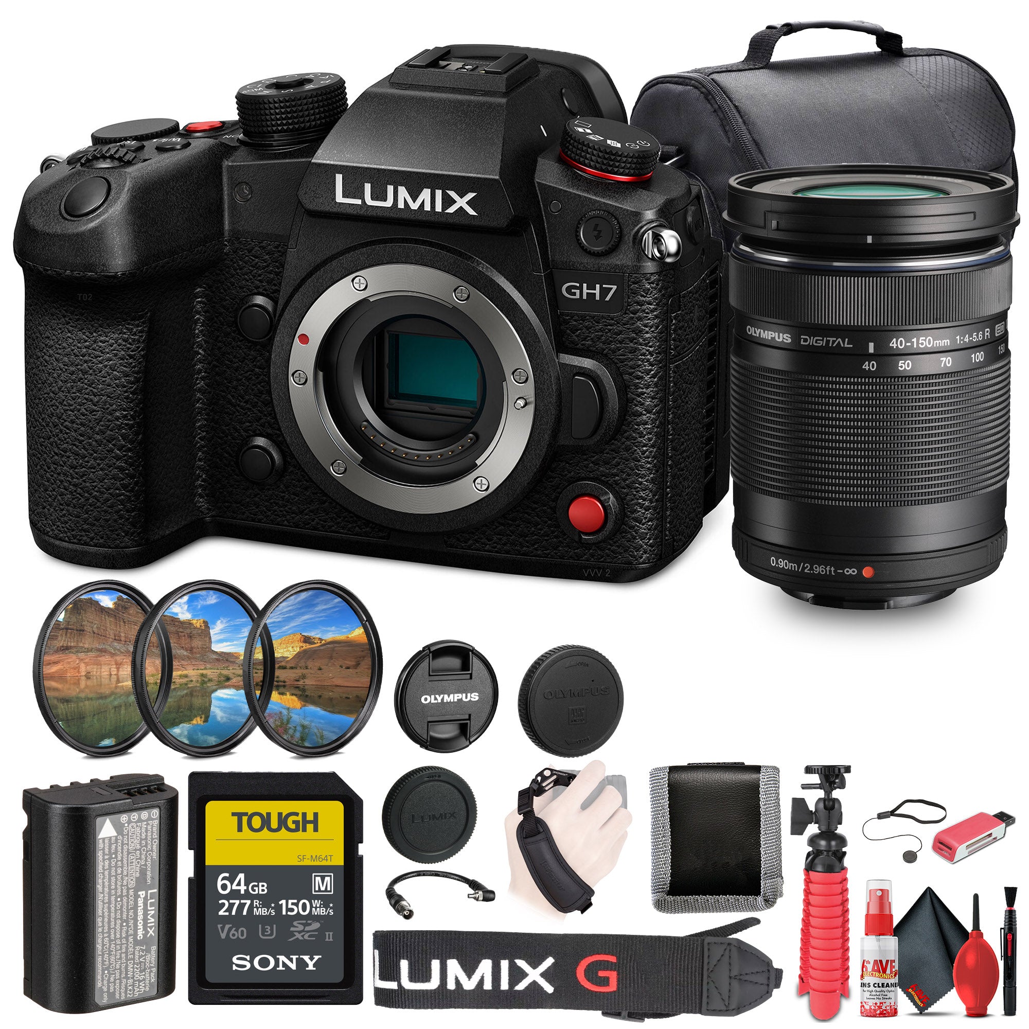 Panasonic Lumix GH7 Mirrorless Camera + Olympus 40-150mm f/4-5.6 R Lens Bundle