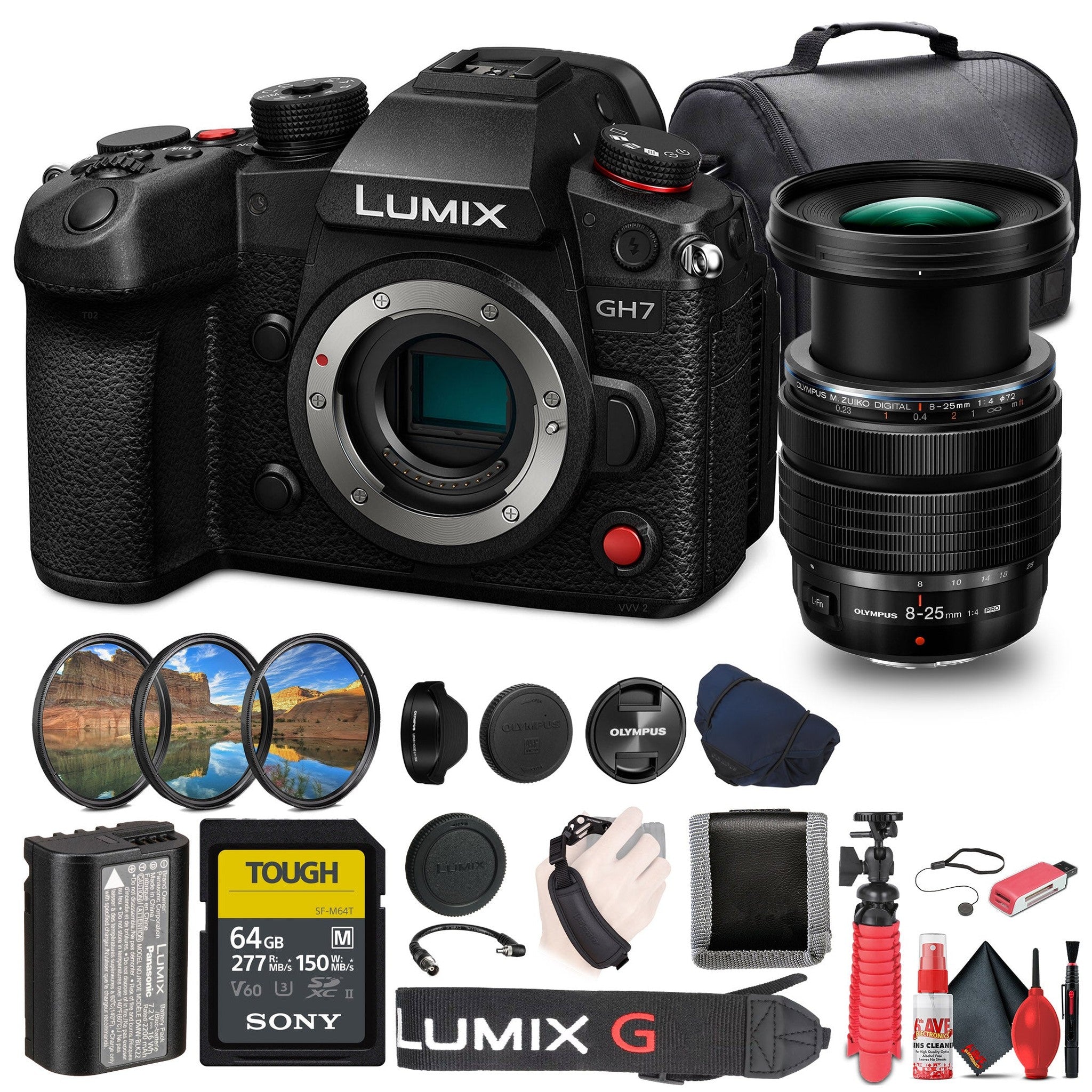 Panasonic Lumix GH7 Mirrorless Camera + Olympus 8-25mm f/4 PRO Lens Bundle Panasonic