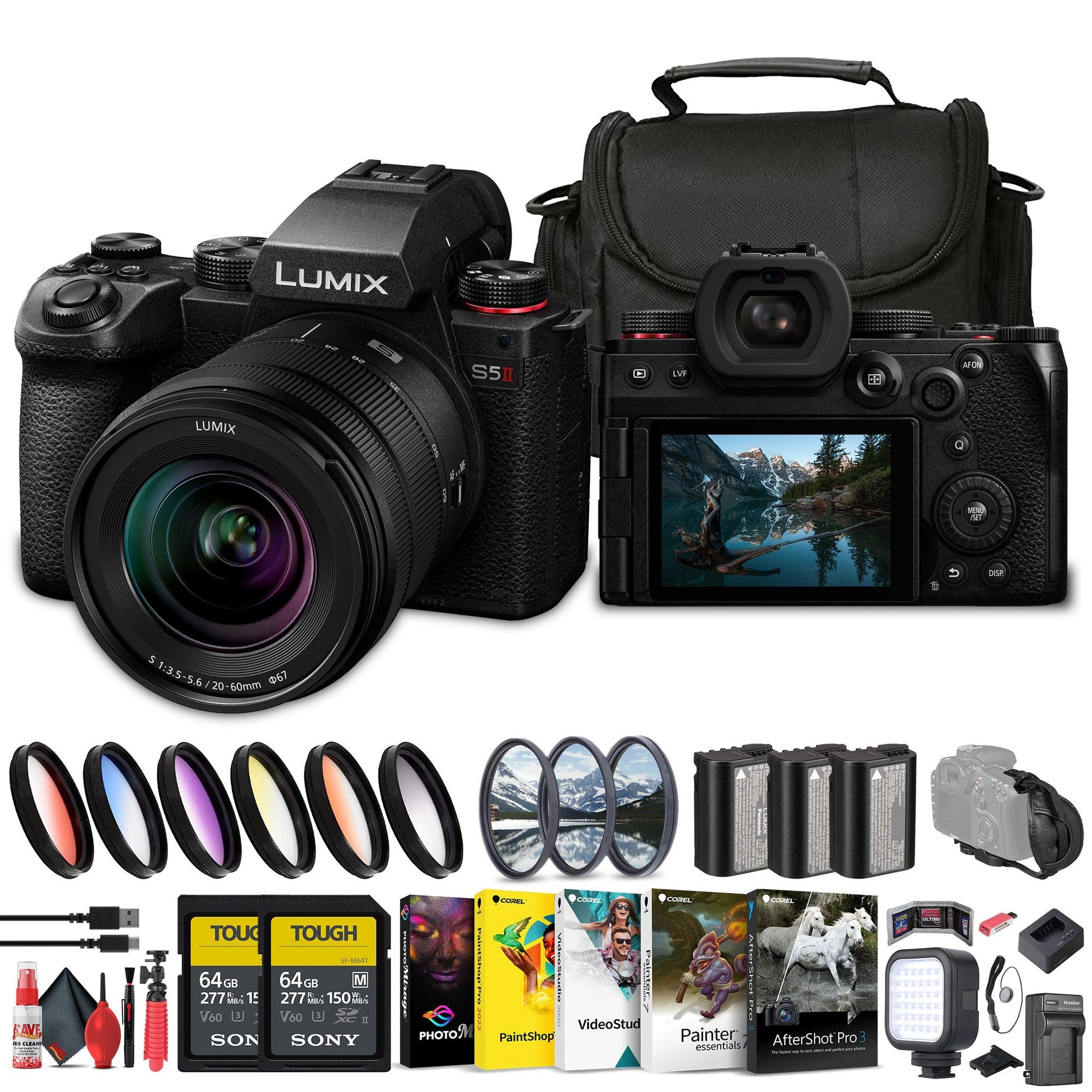 Panasonic Lumix S5 II Mirrorless Camera with 20-60mm Lens + 2 x 64GB Memory Card + More Panasonic