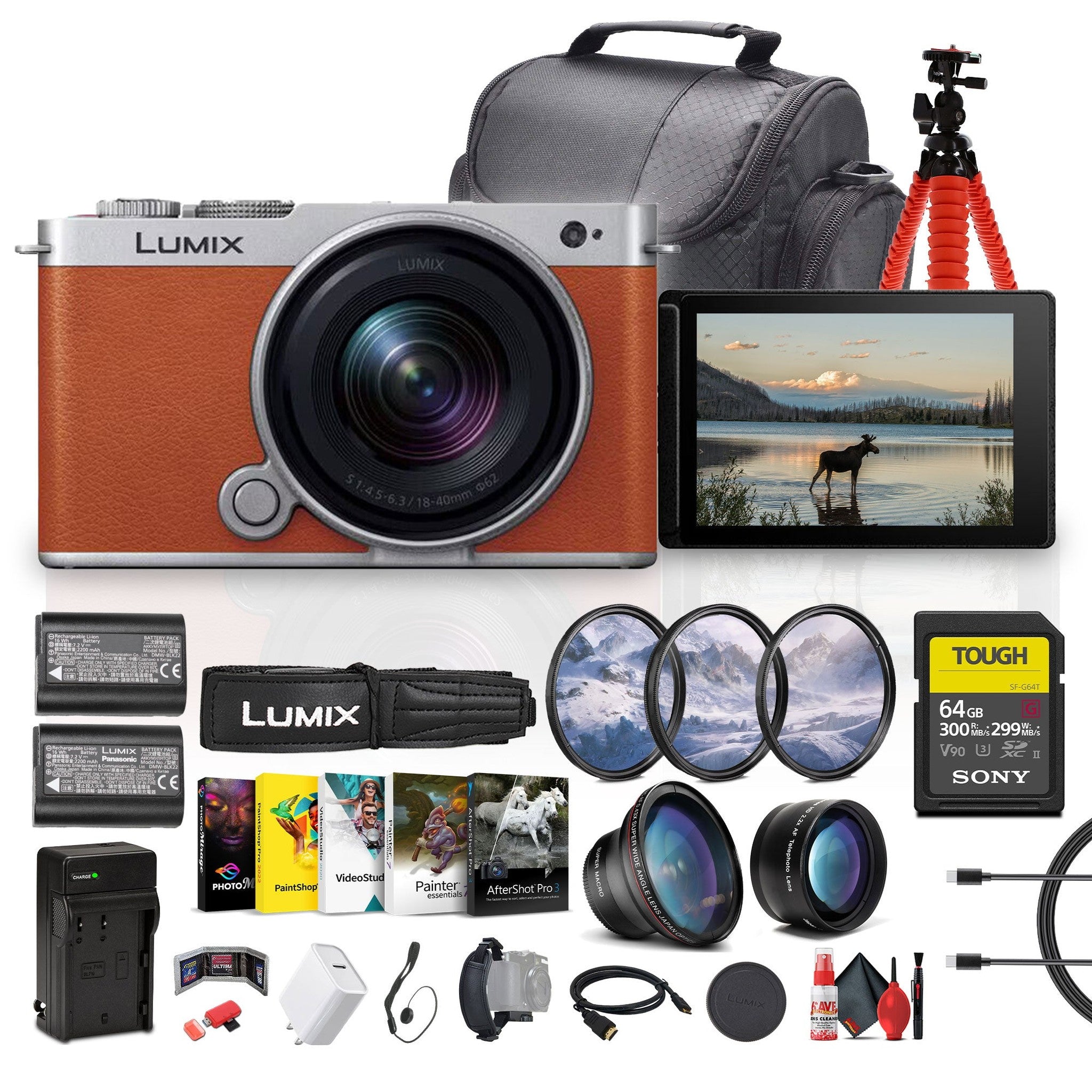 Panasonic Lumix S9 Mirrorless Camera with 18-40mm f/4.5-6.3 Lens Orange + More