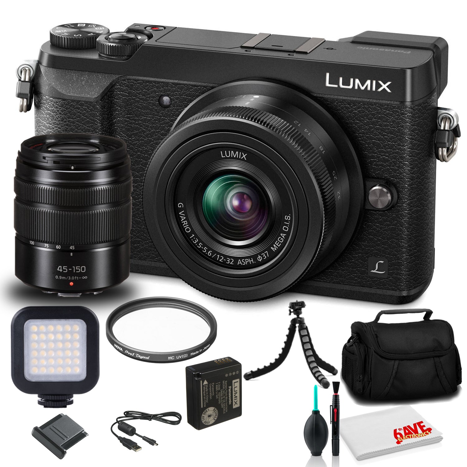 Panasonic Lumix DMC-GX85 Mirrorless Digital Camera with 12-32mm and 45-150mm Lenses (Black) (DMC-GX85WK) Base Bundle