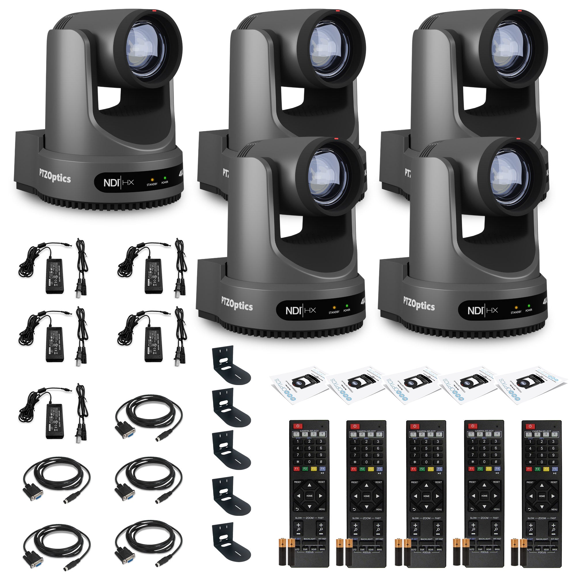 5 x PTZOptics Move 4K PTZ Camera with 12x Zoom (Gray) (PT12X-4K-GY-G3) + 5 x Wall Mount