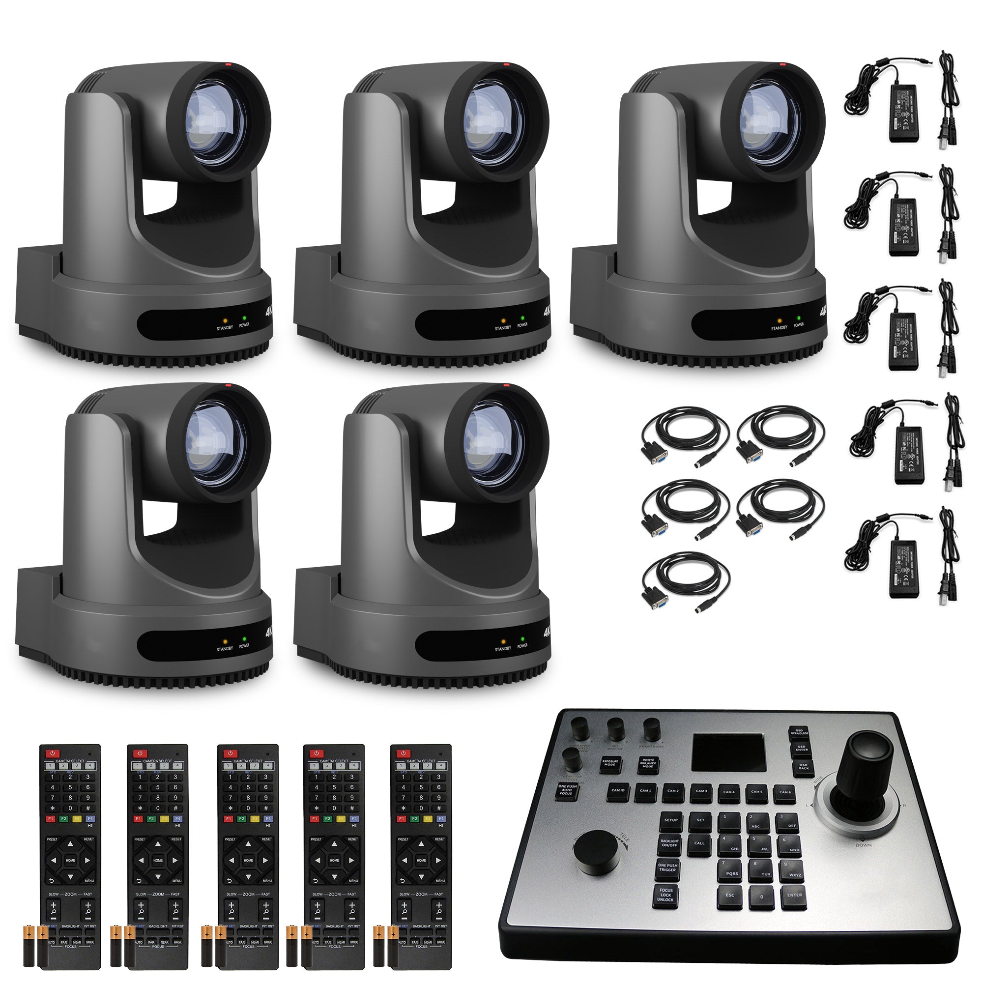 5 x PTZOptics Move 4K PTZ Camera with 20x Zoom (Gray) (PT20X-4K-GY-G3) + PT-JOY-G4 Controller