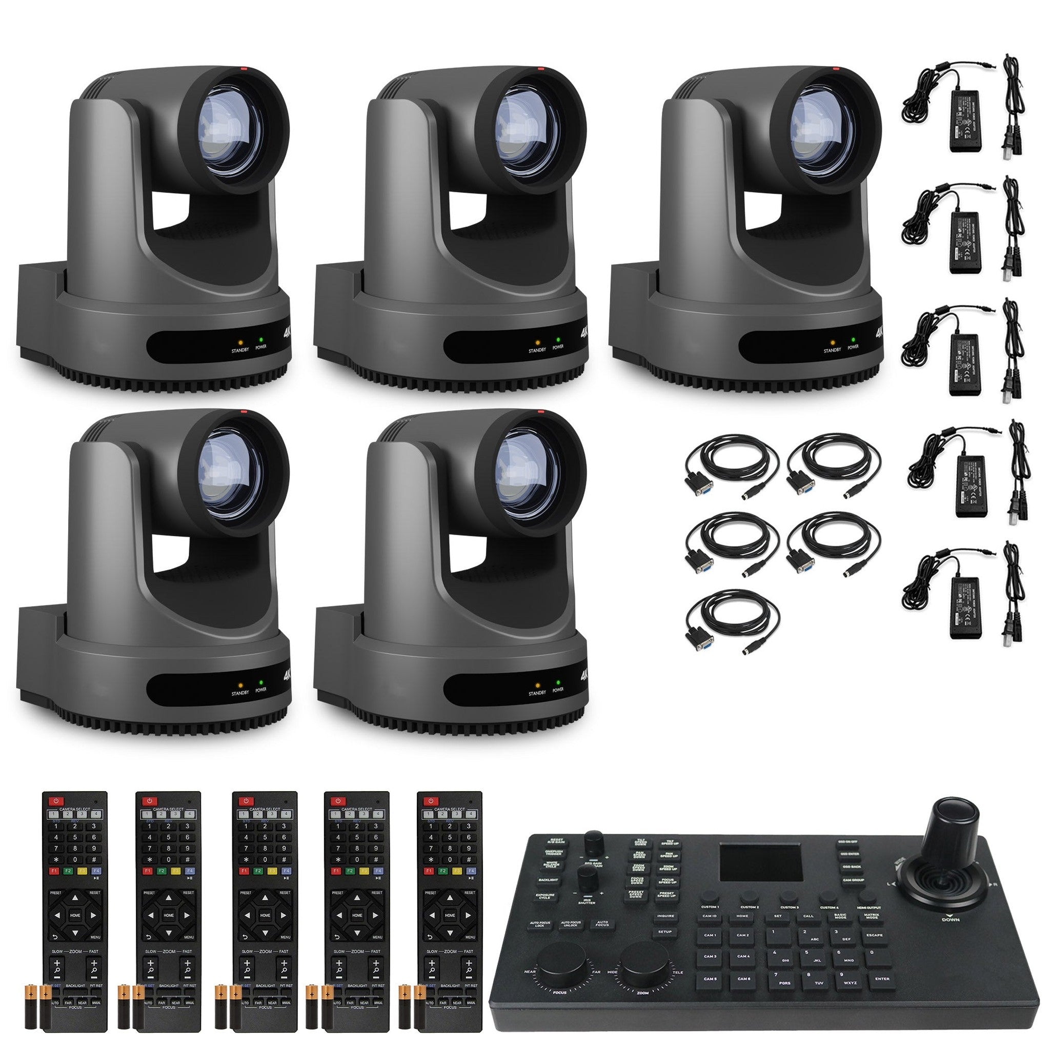 5 x PTZOptics Move 4K PTZ Camera with 20x Zoom Gray PT20X-4K-GY-G3 + SuperJoy PTZ Controller PTZOptics
