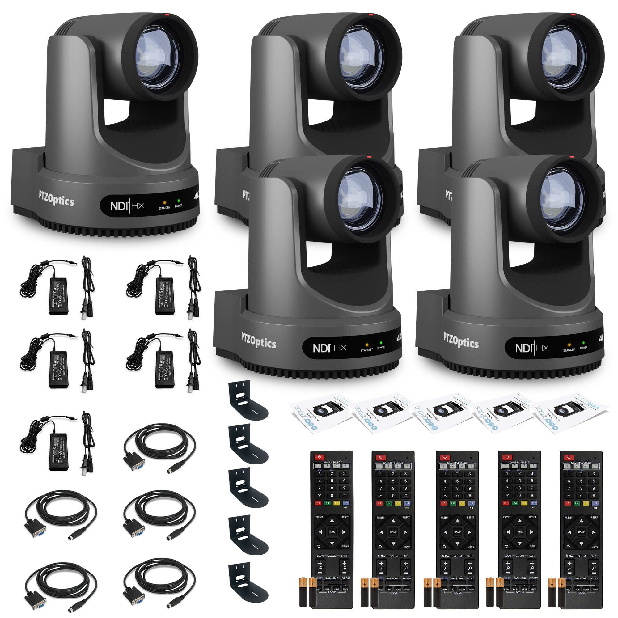 5 x PTZOptics Move 4K PTZ Camera with 20x Zoom Gray PT20X-4K-GY-G3 + SuperJoy PTZ Controller + 5 x Wall Mount