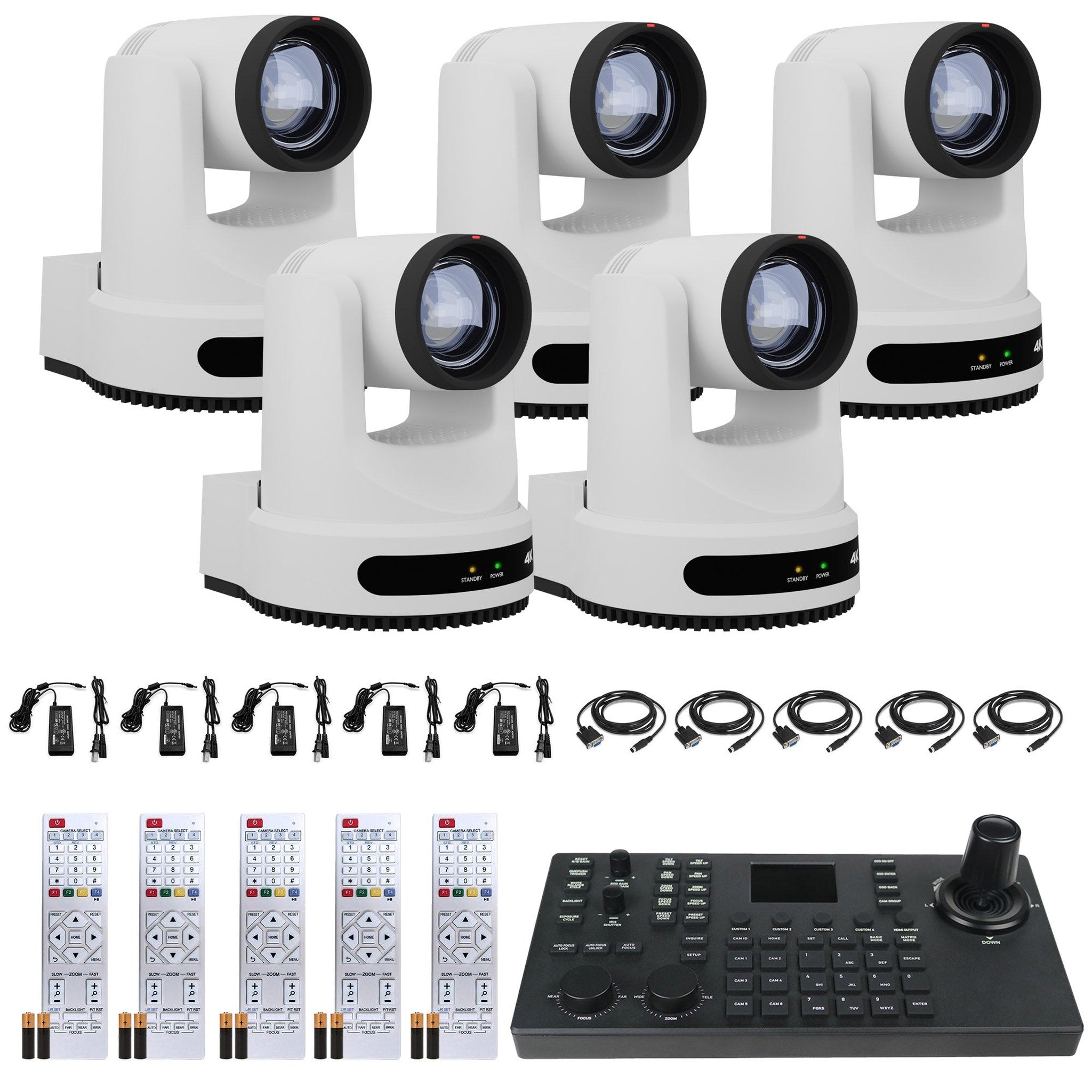 5 x PTZOptics Move 4K PTZ Camera with 20x Zoom (White) (PT20X-4K-WH-G3) + SuperJoy PTZ Controller