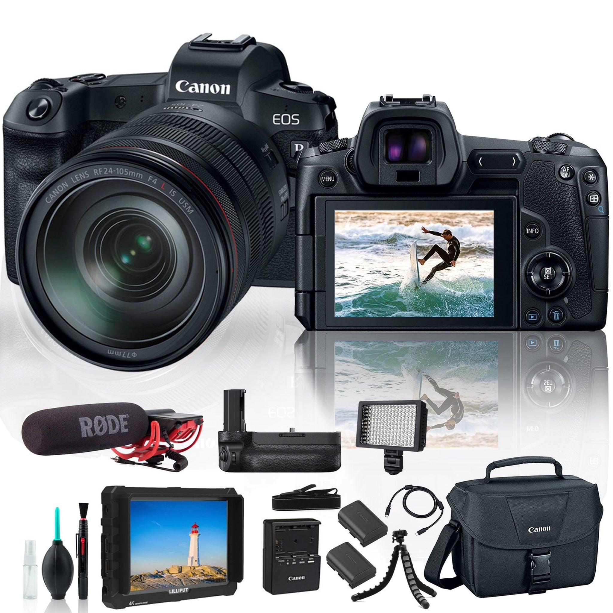 Canon EOS R Mirrorless Digital Camera 3075C012 with 24-105mm Lens With Extra Battery, Canon Bag, External 4K Monitor and More - Used Canon