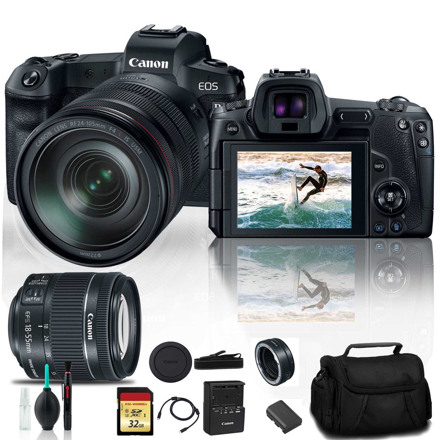 Canon EOS R Mirrorless Digital Camera 3075C012 with 24-105mm Lens With Canon EF Mount Adapter, 32GB Memory Card and More