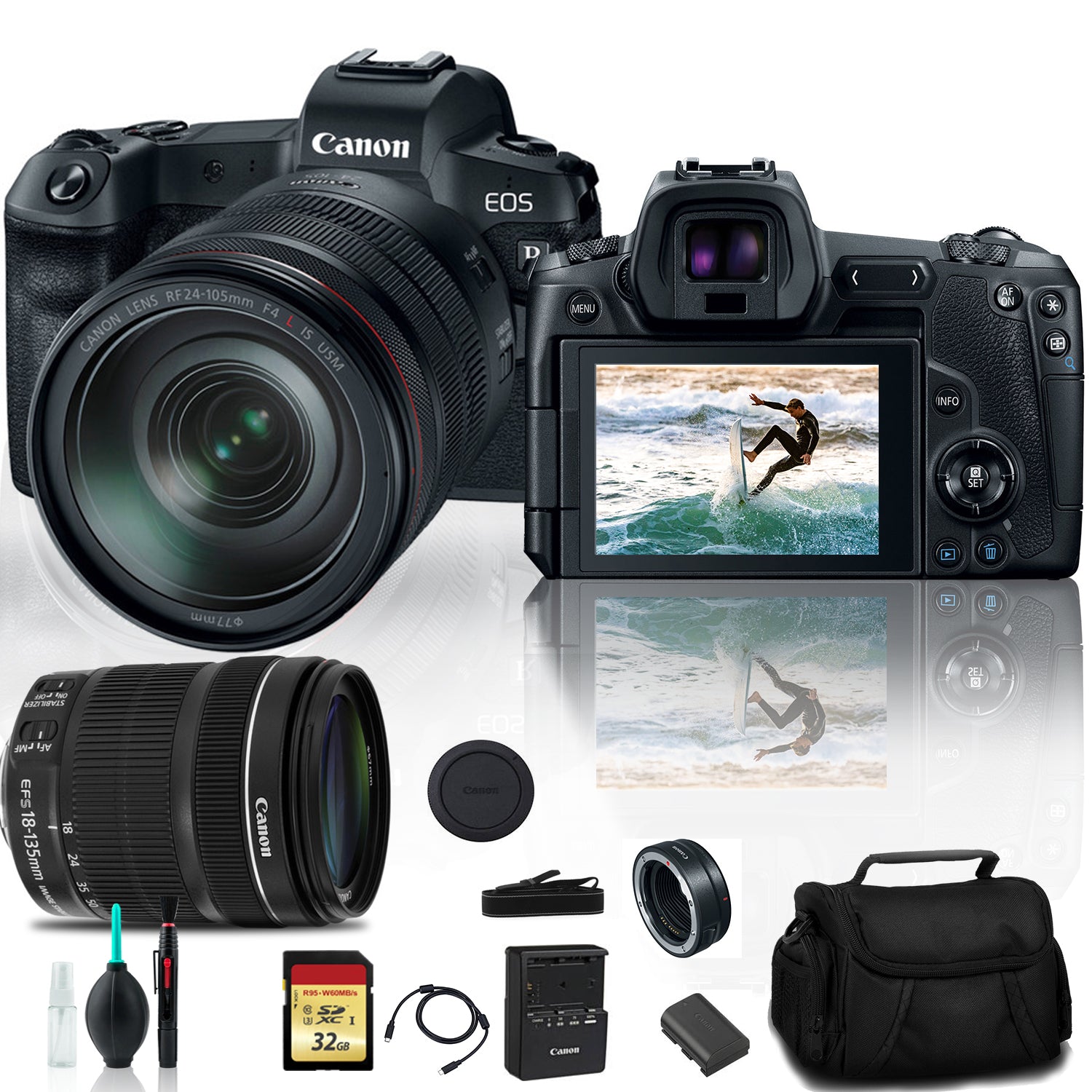 Canon EOS R Mirrorless Digital Camera 3075C012 with 24-105mm Lens With Canon EF Mount Adapter, 32GB Memory Card + More