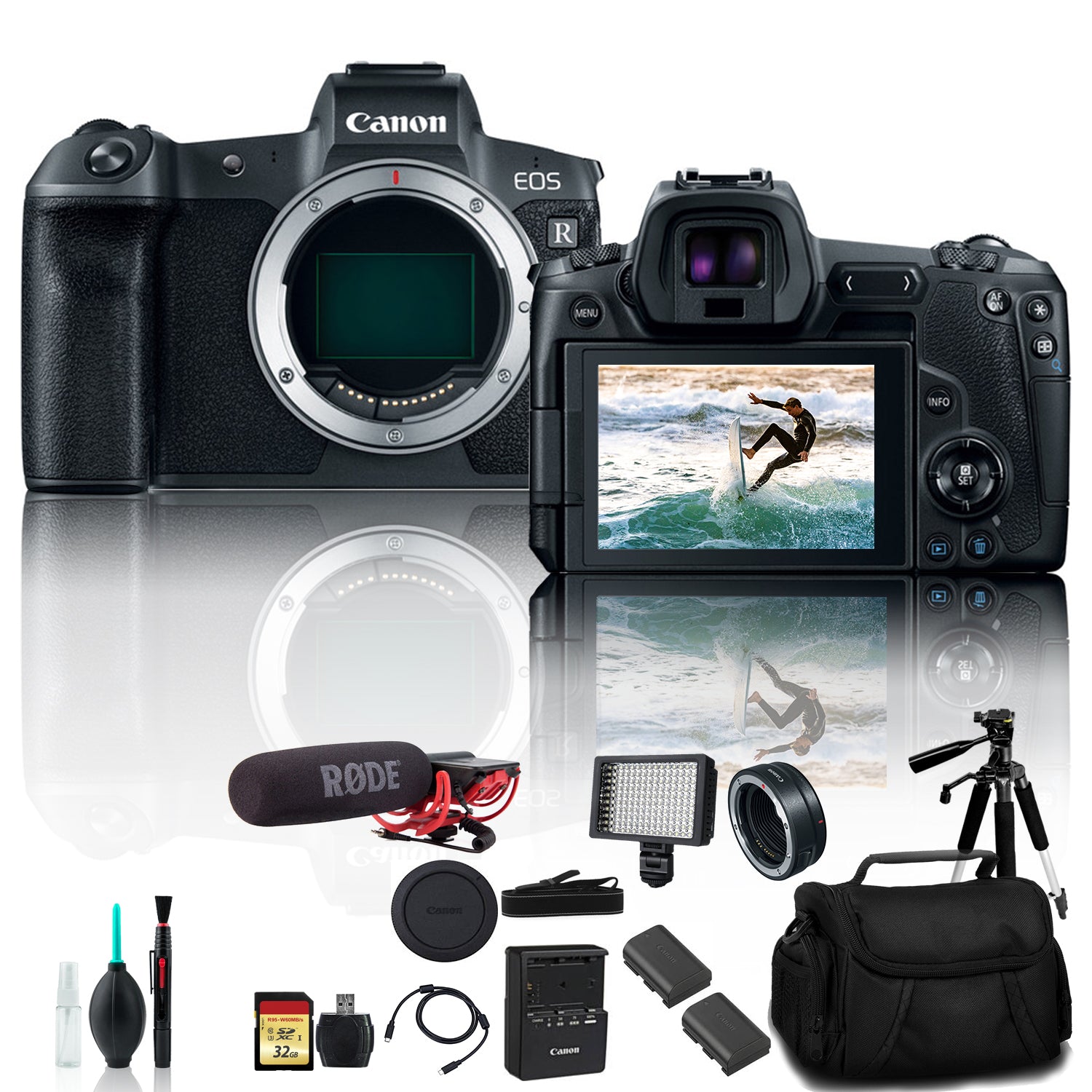 Canon EOS R Mirrorless Digital Camera 3075C002 With Extra Battery, Canon EF Mount Adapter, Canon Bag, 32GB Memory Card