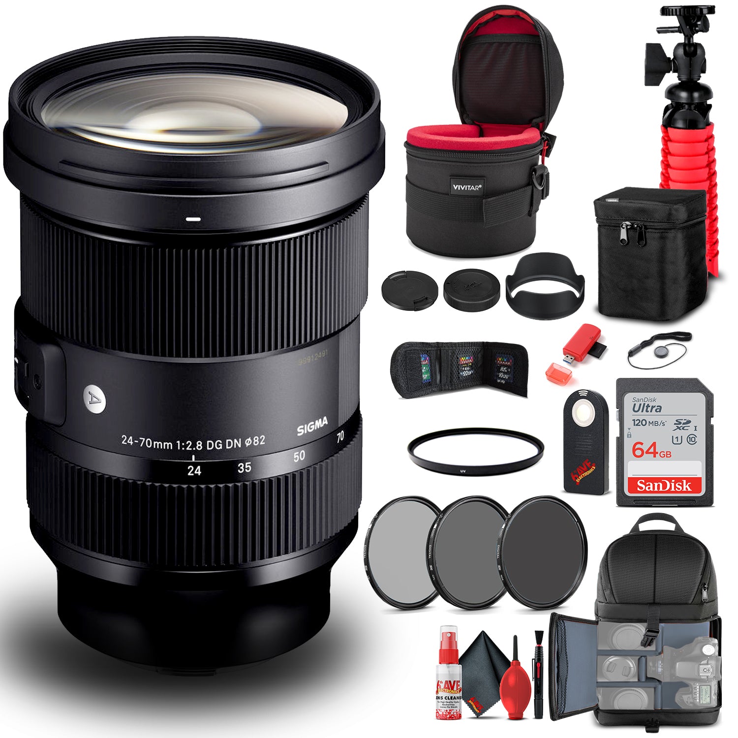 Sigma 24-70mm f/2.8 DG OS HSM Art Lens for Nikon F (576955) Bundle