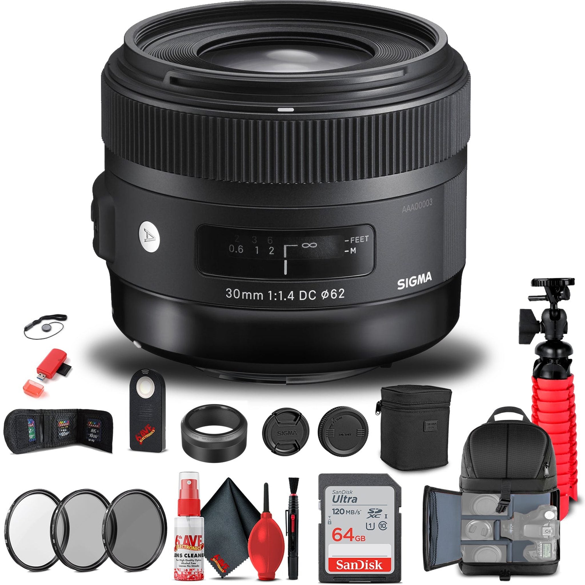 Sigma 30mm f/1.4 DC HSM Art Lens for Nikon F 301-306 Bundle