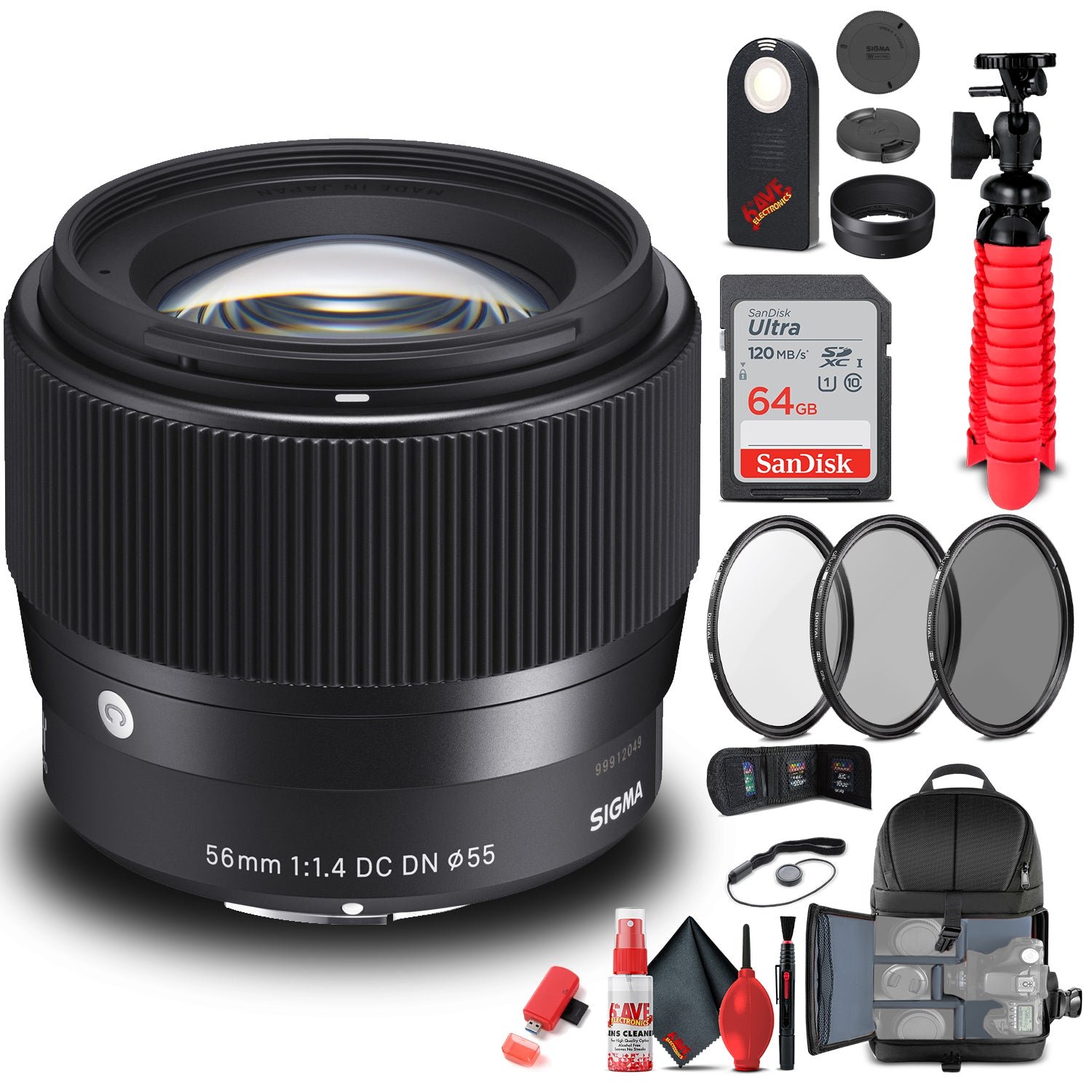 Sigma 56mm f/1.4 DC DN Contemporary Lens for Sony E (351965) Bundle