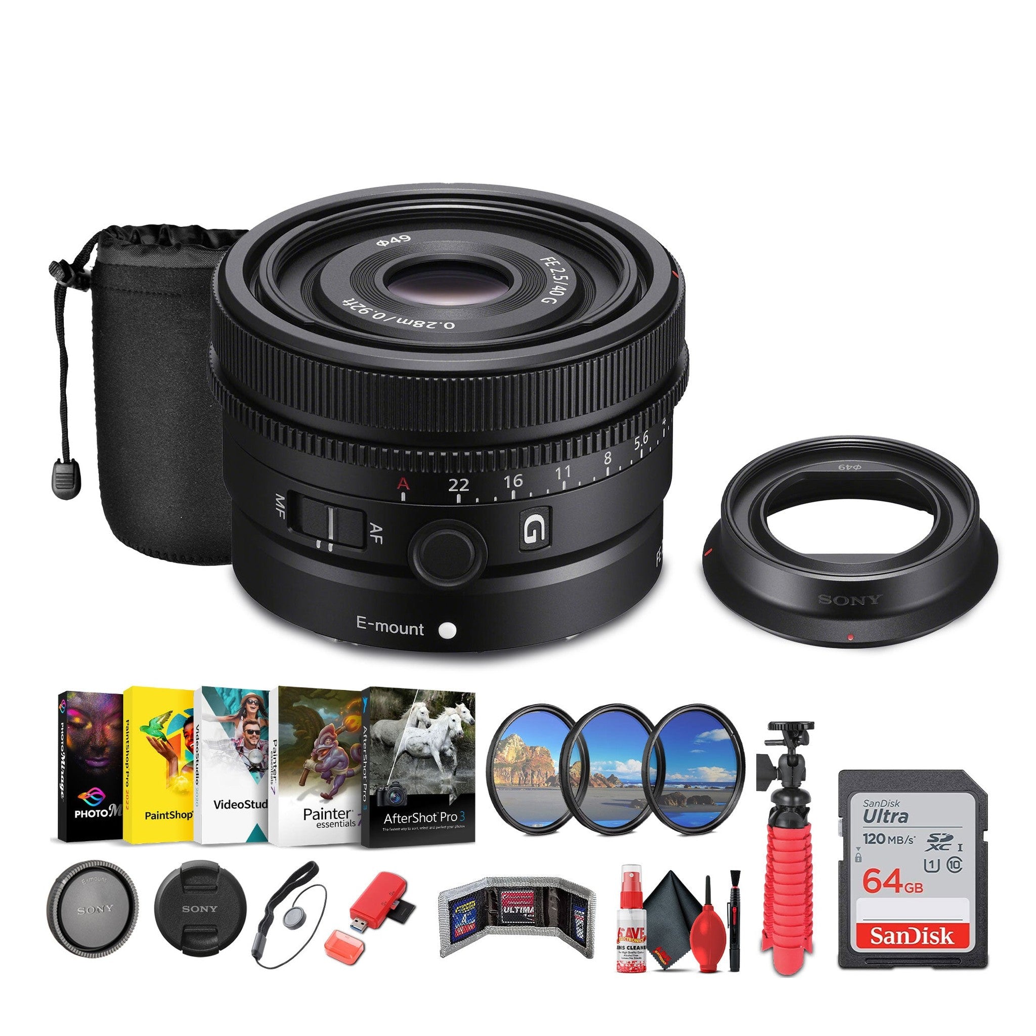 Sony FE 40mm f/2.5 G Full Frame Ultra Compact Lens + Sling Backpack + More - Reconditioned Sony