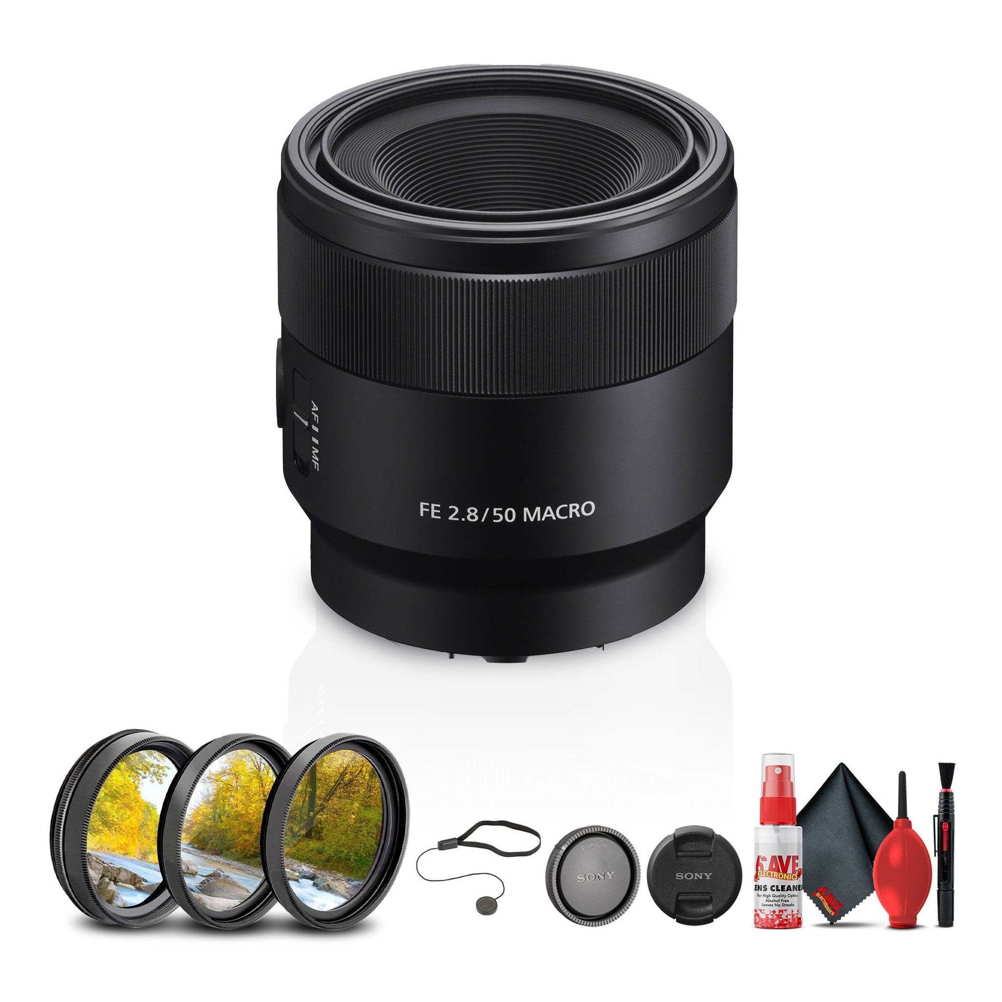 Sony FE 50mm f/2.8 Macro Lens + Cleaning Kit + Lens Filter Kit + Lens Cap - Reconditioned Sony