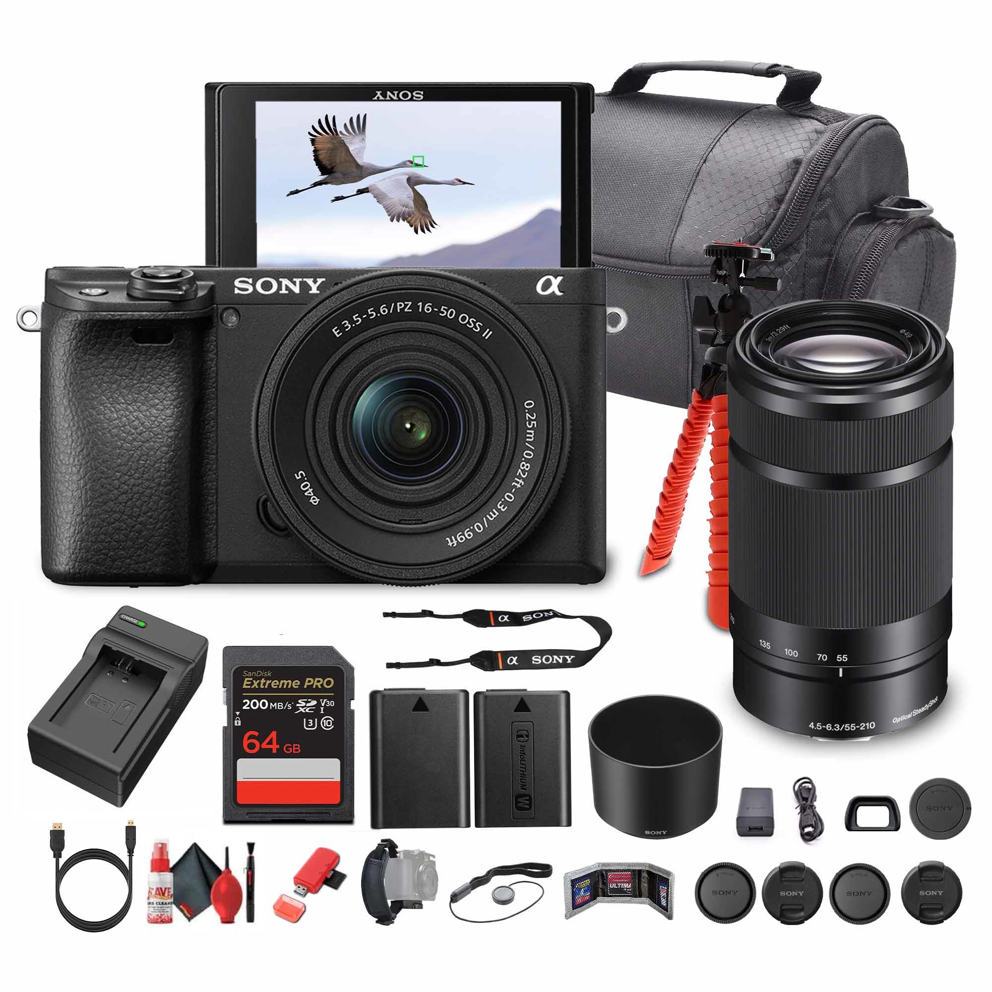 Sony Alpha a6100 Mirrorless Camera with 16-50mm OSS II and 55-210mm Zoom Lenses - Bundle
