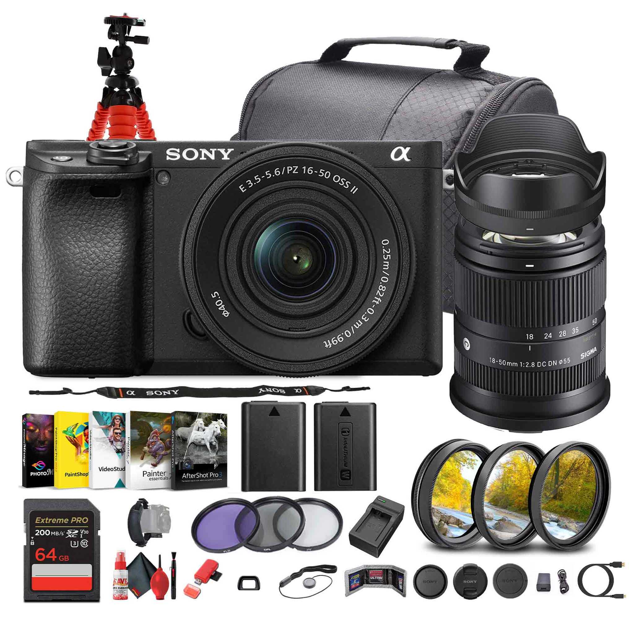 Sony a6400 Mirrorless Camera with 16-50mm f/3.5-5.6 II Lens Black - Bundle - Reconditioned