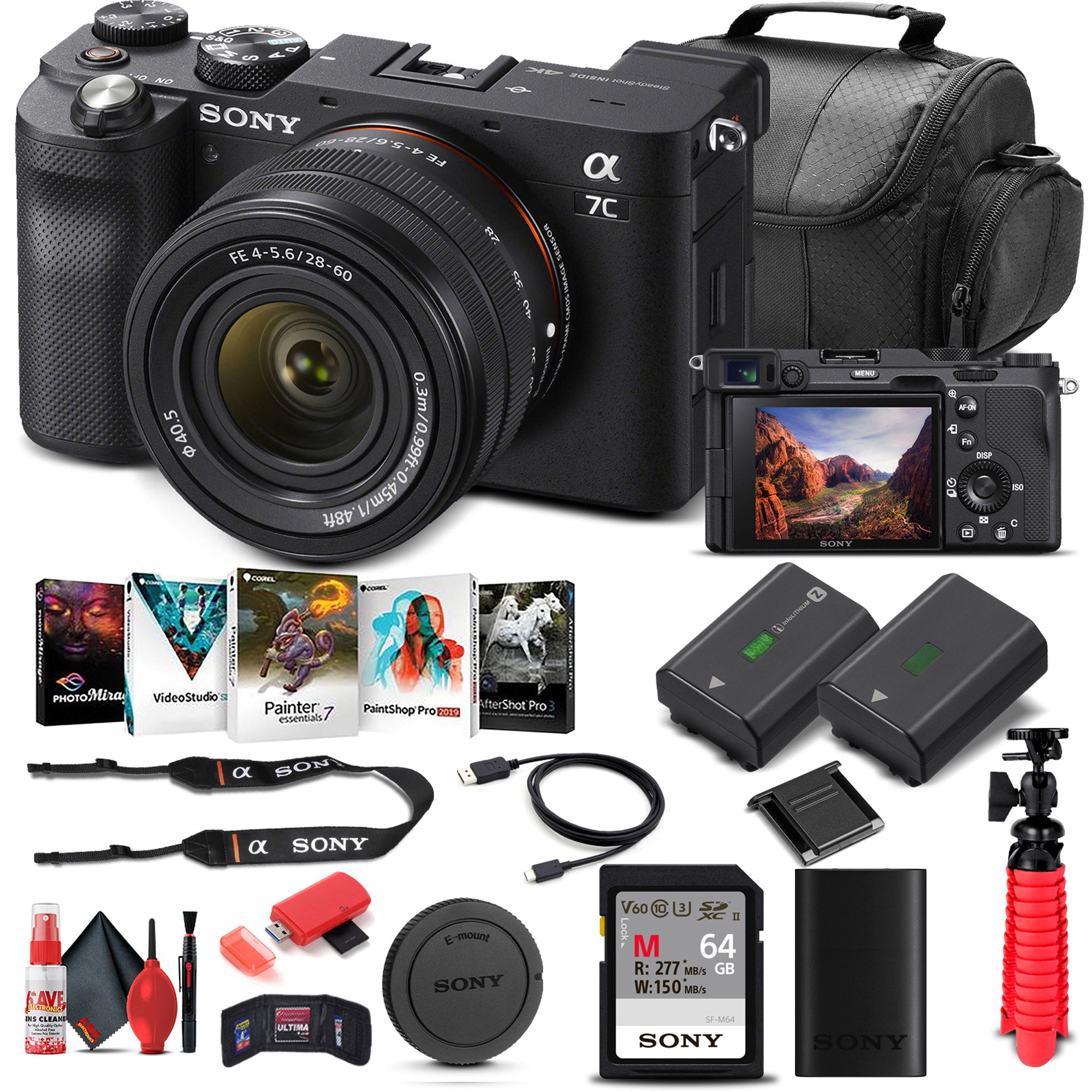 Sony Alpha a7C Mirrorless Camera W/ 28-60mm Lens Black ILCE7CL/B - Basic Bundle