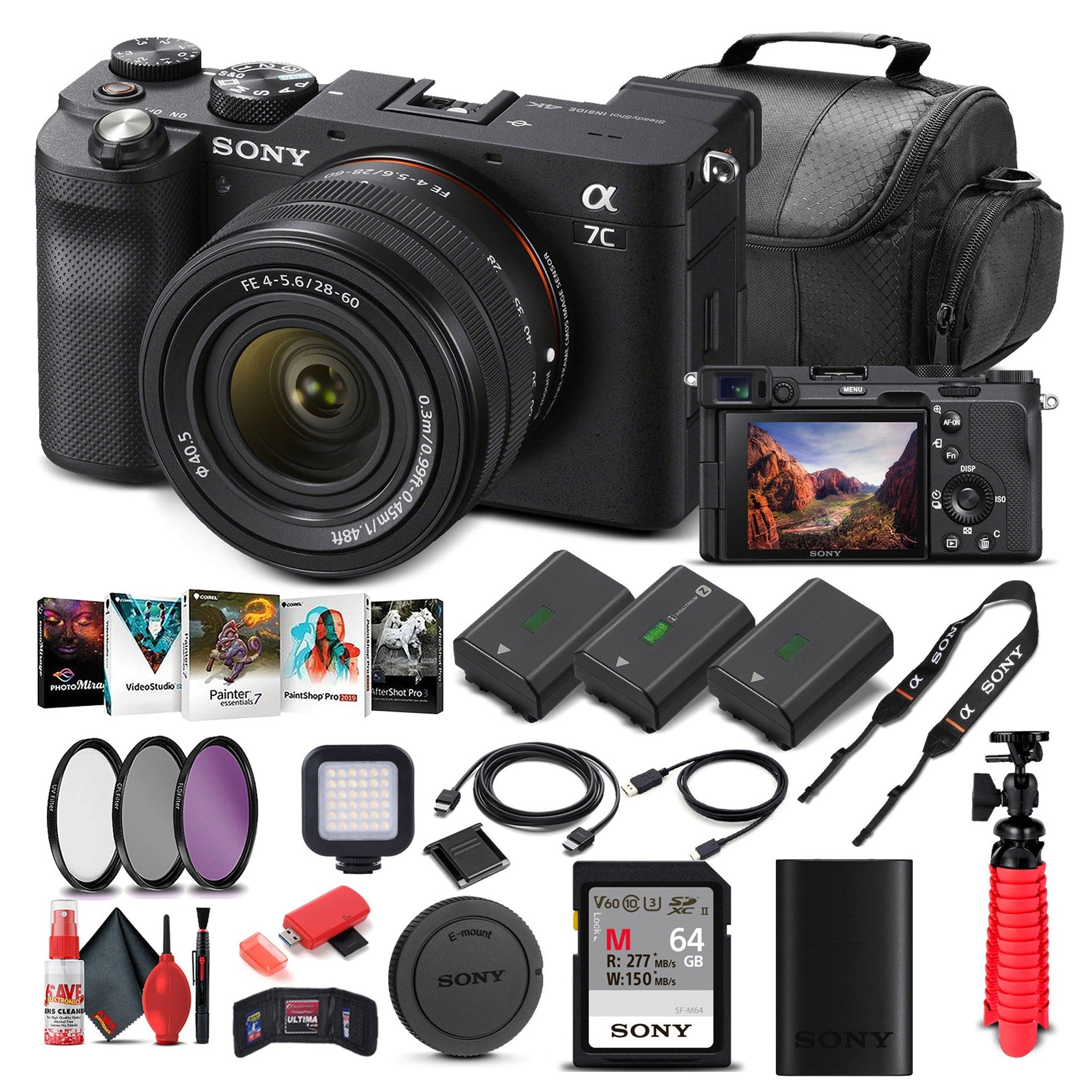 Sony Alpha a7C Mirrorless Camera W/ 28-60mm Lens ILCE7CL/B - Advanced Bundle - Reconditioned Sony