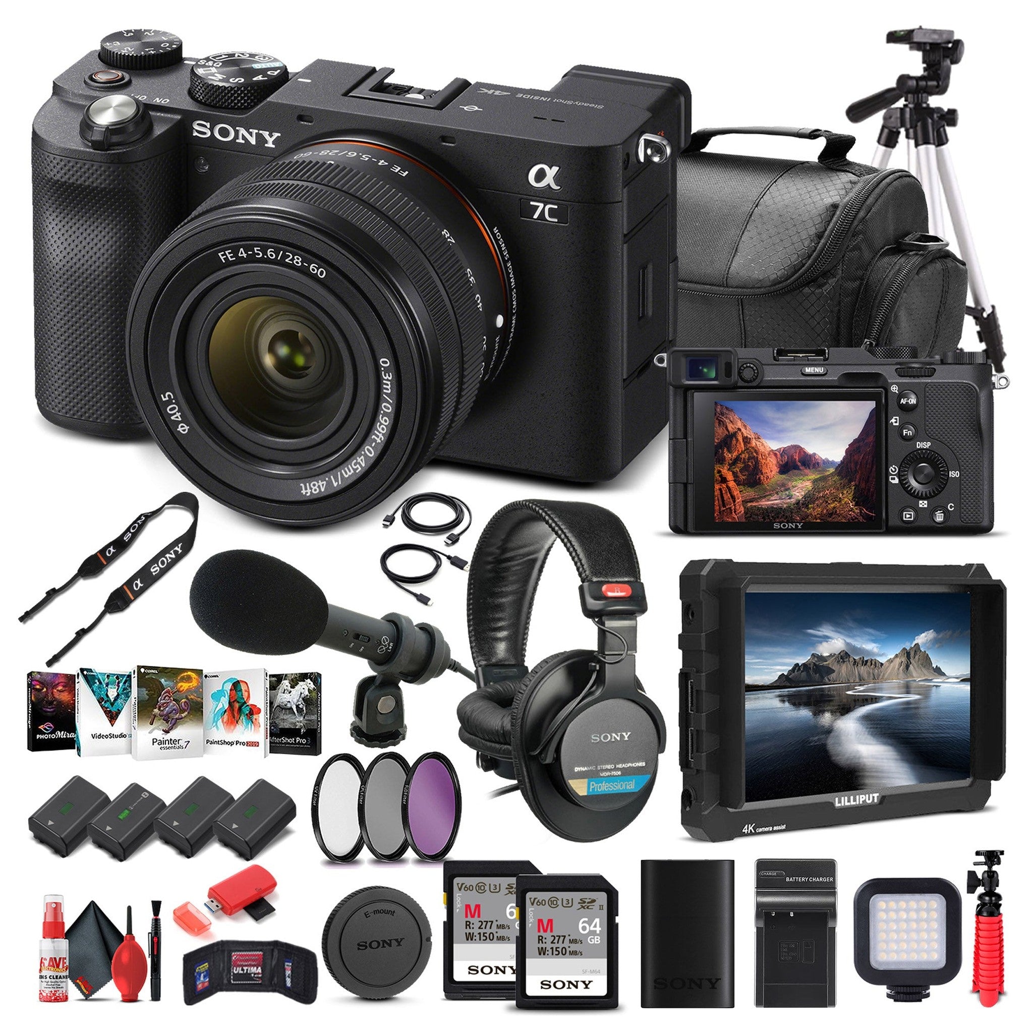 Sony Alpha a7C Mirrorless Camera W/ 28-60mm Lens Black ILCE7CL/B - Pro Bundle - Reconditioned Sony