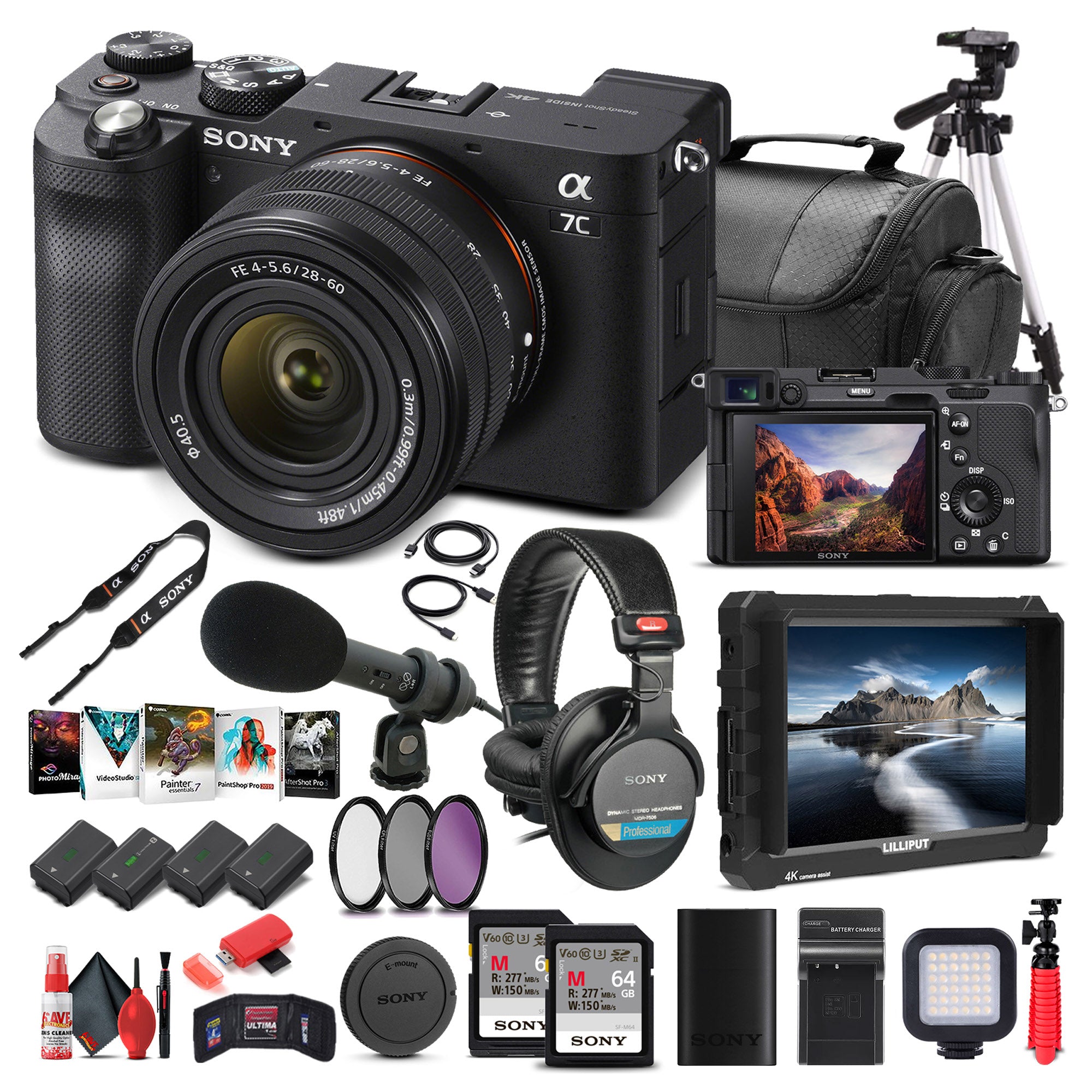 Sony Alpha a7C Mirrorless Camera W/ 28-60mm Lens Black ILCE7CL/B - Pro Bundle
