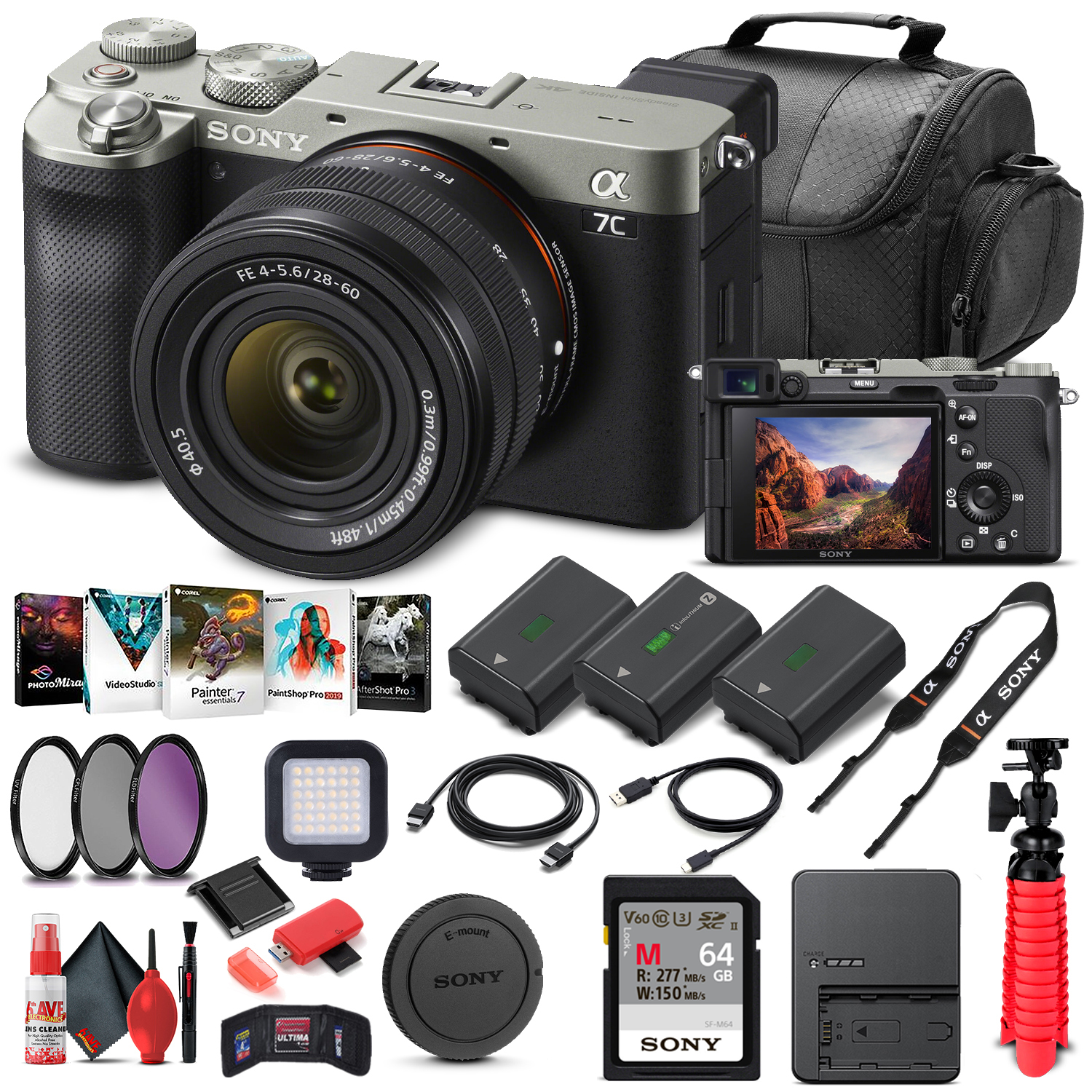 Sony Alpha a7C Mirrorless Camera W/ 28-60mm Lens ILCE7CL/S - Advanced Bundle