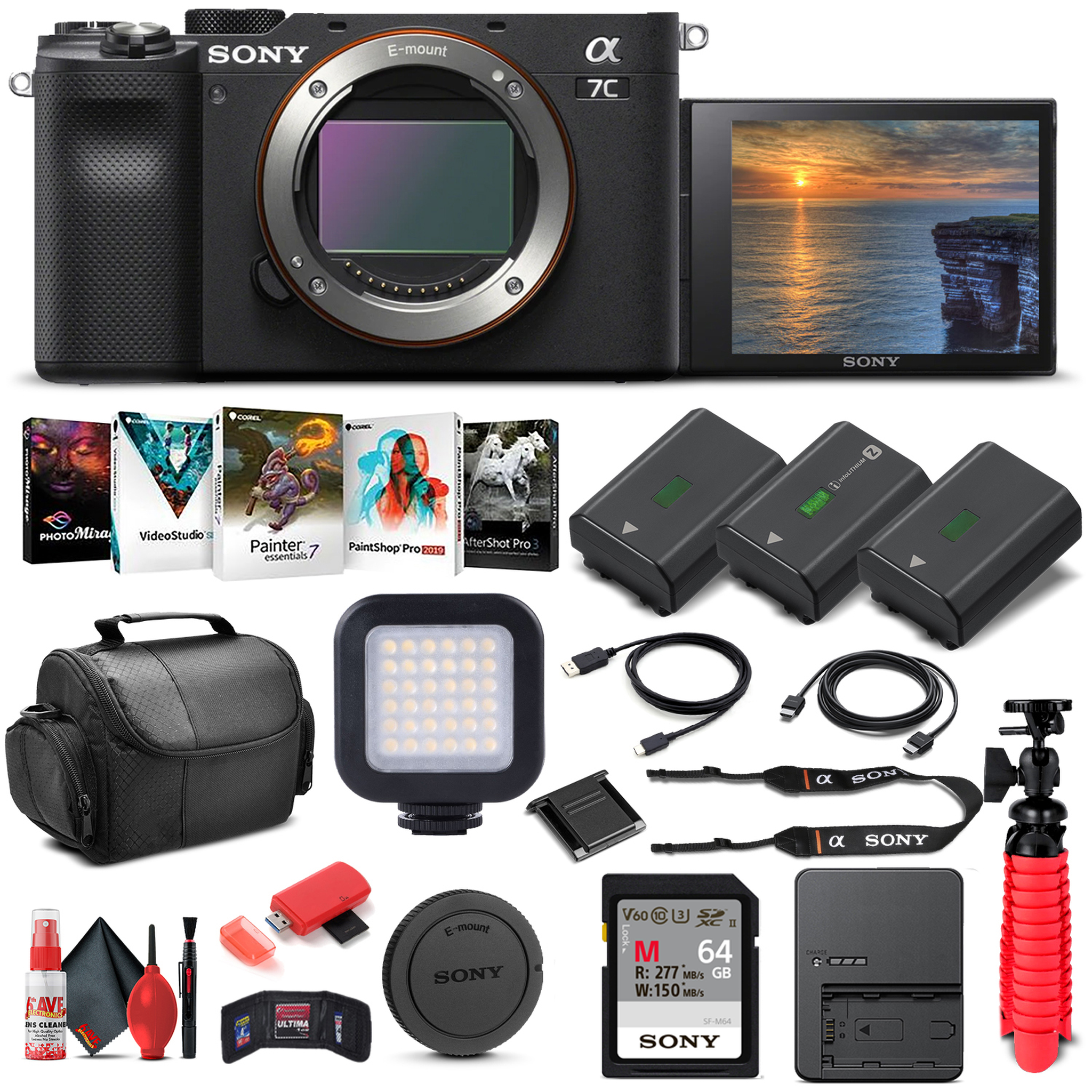 Sony Alpha a7C Mirrorless Digital Camera Body Only, Black ILCE7C/B - Advanced Bundle - Reconditioned Sony