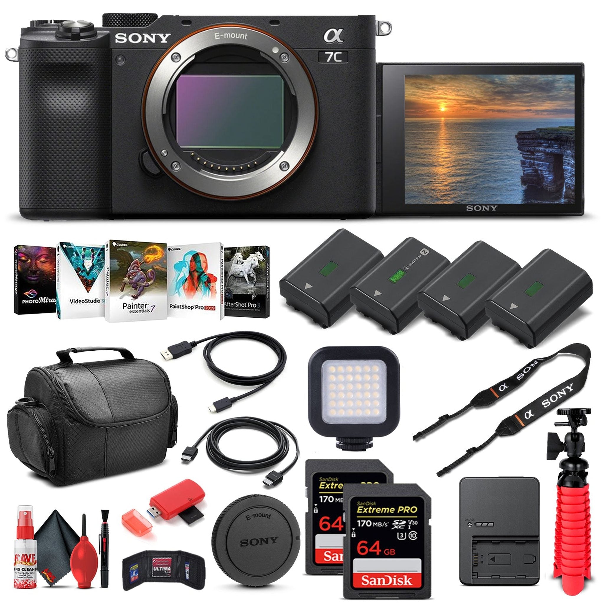 Sony Alpha a7C Mirrorless Digital Camera Body Only, Black ILCE7C/B - Pro Bundle - Reconditioned Sony