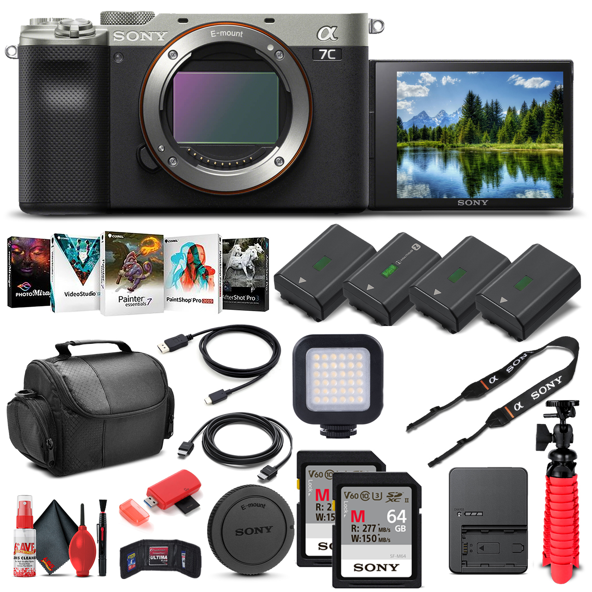 Sony Alpha a7C Mirrorless Digital Camera Body Only, Silver ILCE7C/S - Pro Bundle - Reconditioned Sony