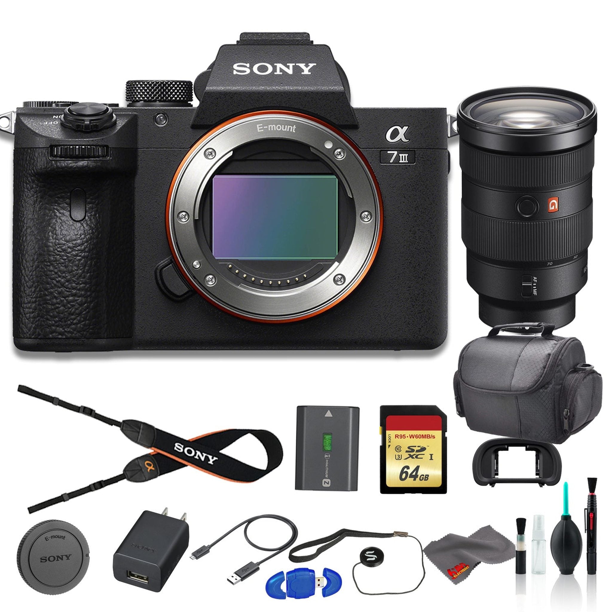 Sony Alpha a7 III Mirrorless Digital Camera Bundle - With Sony FE 24-70mm f2.8 Lens, Bag, 64GB Memory Card Sony