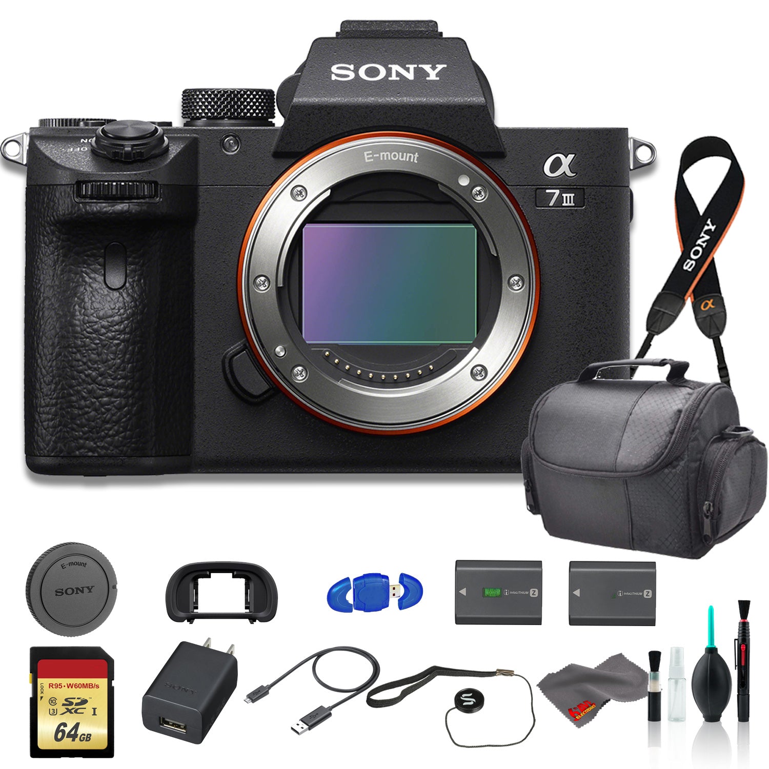 Sony Alpha a7 III Mirrorless Digital Camera (Body Only) Bundle - With Bag, Extra Battery, 64GB Memory Card