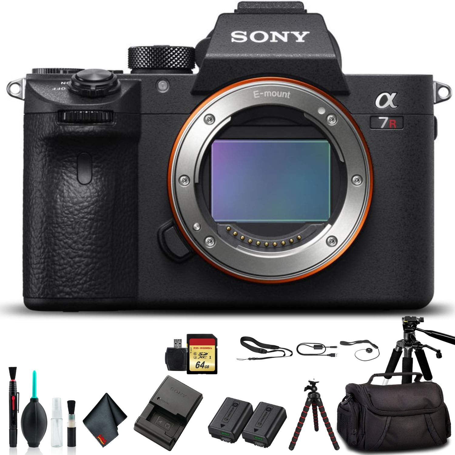 Sony Alpha a7R III Mirrorless Camera ILCE7RM3/B With Soft Bag, Tripod, Additional Battery, 64GB Memory Card, Card Reader , Plus Essential Accessories