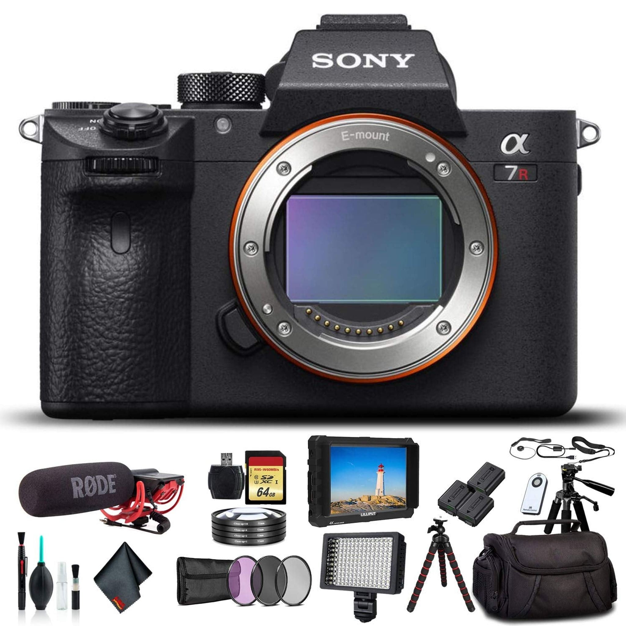 Sony Alpha a7R III Mirrorless Camera ILCE7RM3/B with Bag, 2X Extra Batteries, Rode Mic, LED Light, HD Monitor, 2X 64GB M - Used Sony