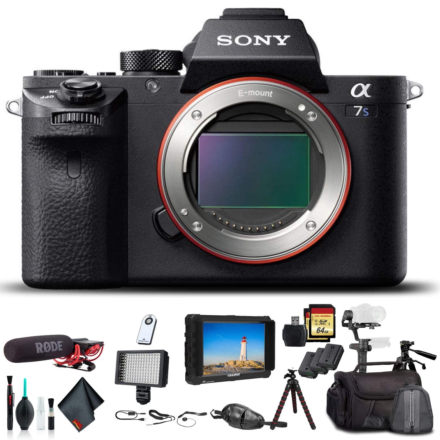 Sony Alpha a7S II Mirrorless Camera ILCE7SM2/B With Soft Bag, Zhiyun-Tech WEEBILL Stabilizer, 2x Extra Batteries, Rode Mic, Light, 2x 64GB Memory Cards, External Monitor , Plus Essential Accessories