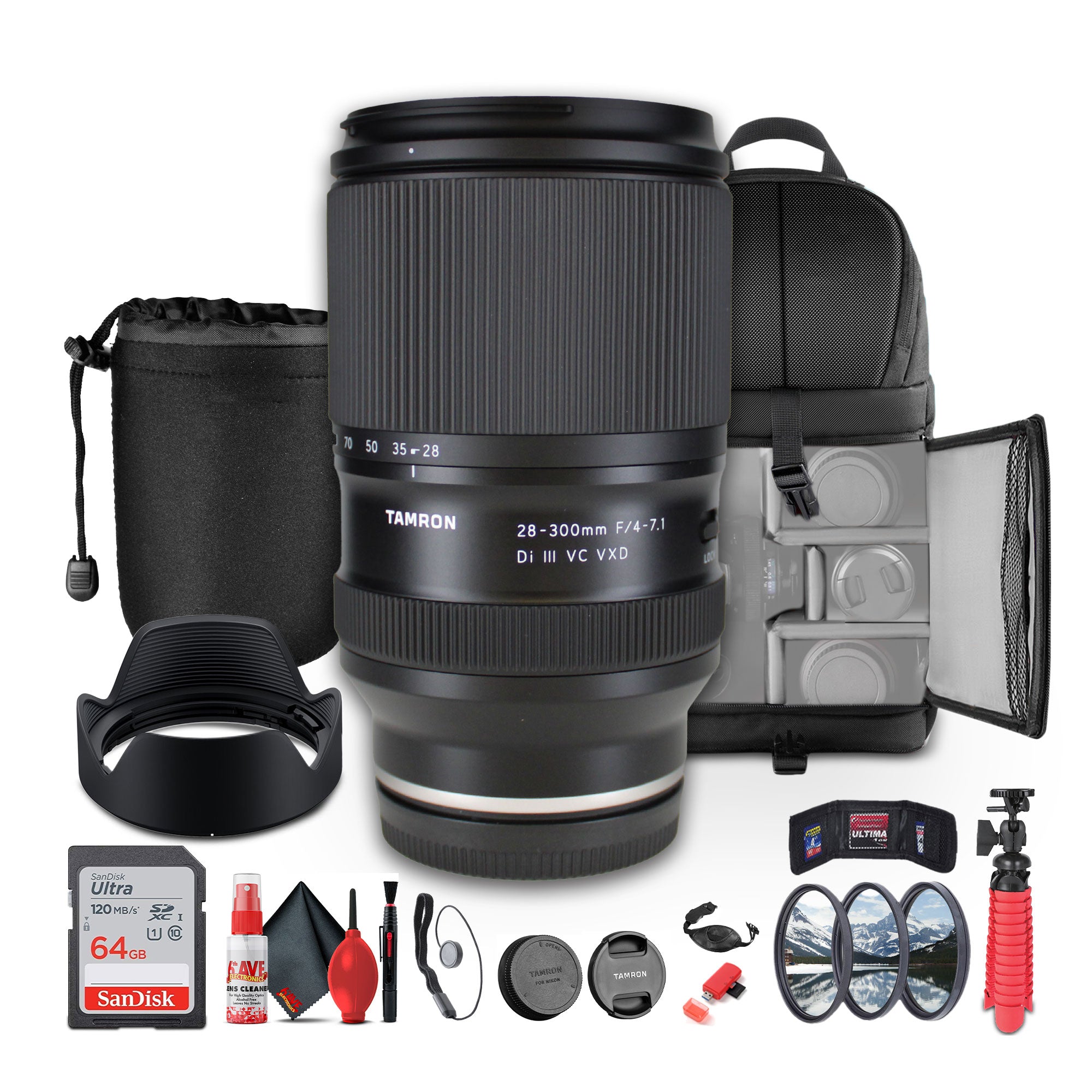 Tamron 28-300mm f/4-7.1 Di III VC VXD Lightweight Lens For Mirrorless Camera - Bundle