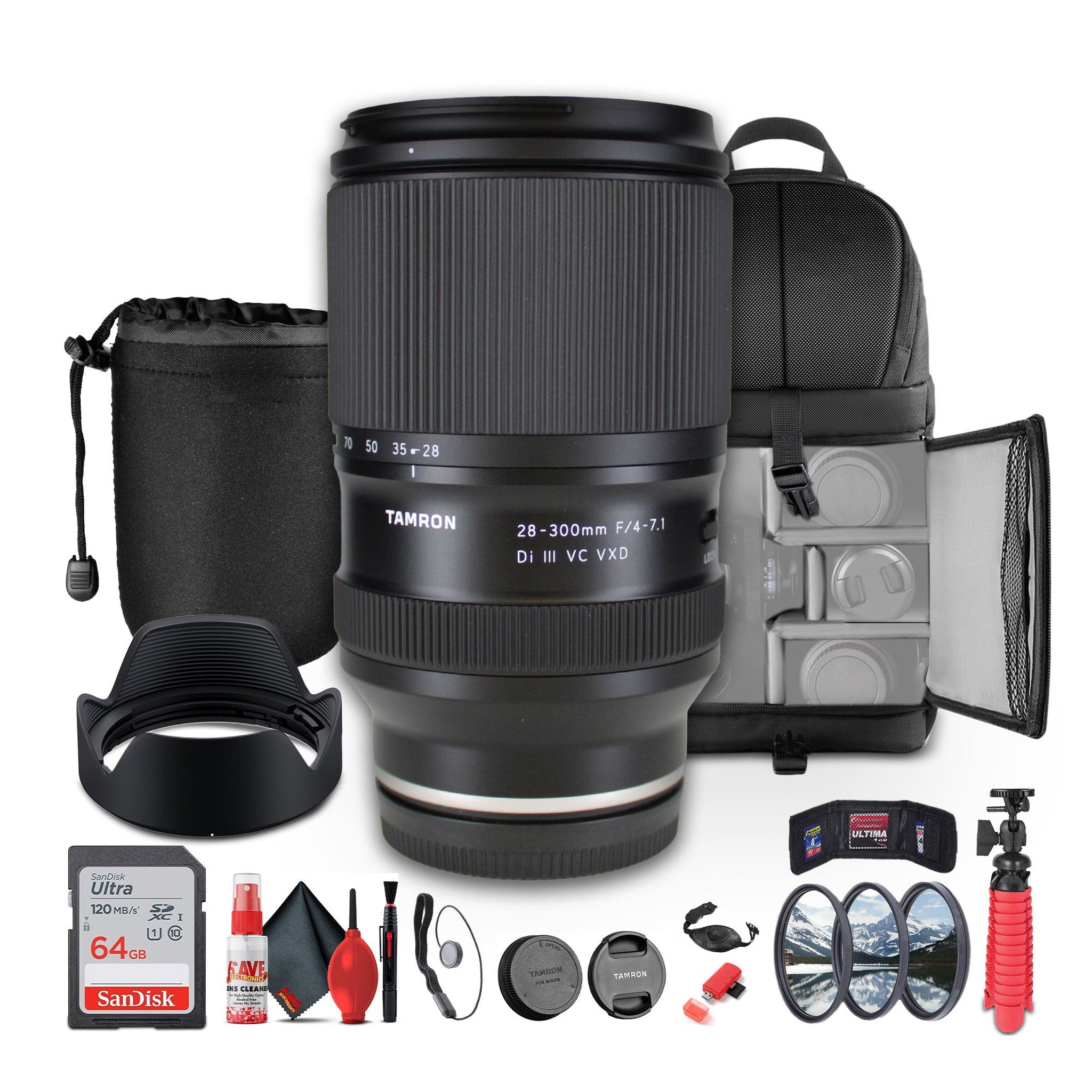 Tamron 28-300mm f/4-7.1 Di III VC VXD Lightweight Lens For Mirrorless Camera - Bundle Tamron