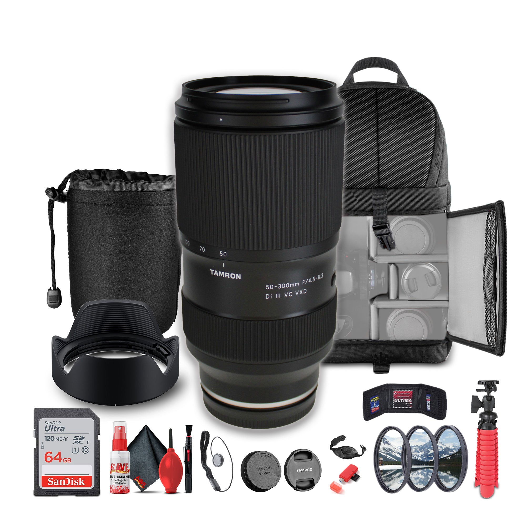 Tamron 50-300mm f/4.5-6.3 Di III VC VXD Lens For Sony E Mirrorless Cameras - Bundle