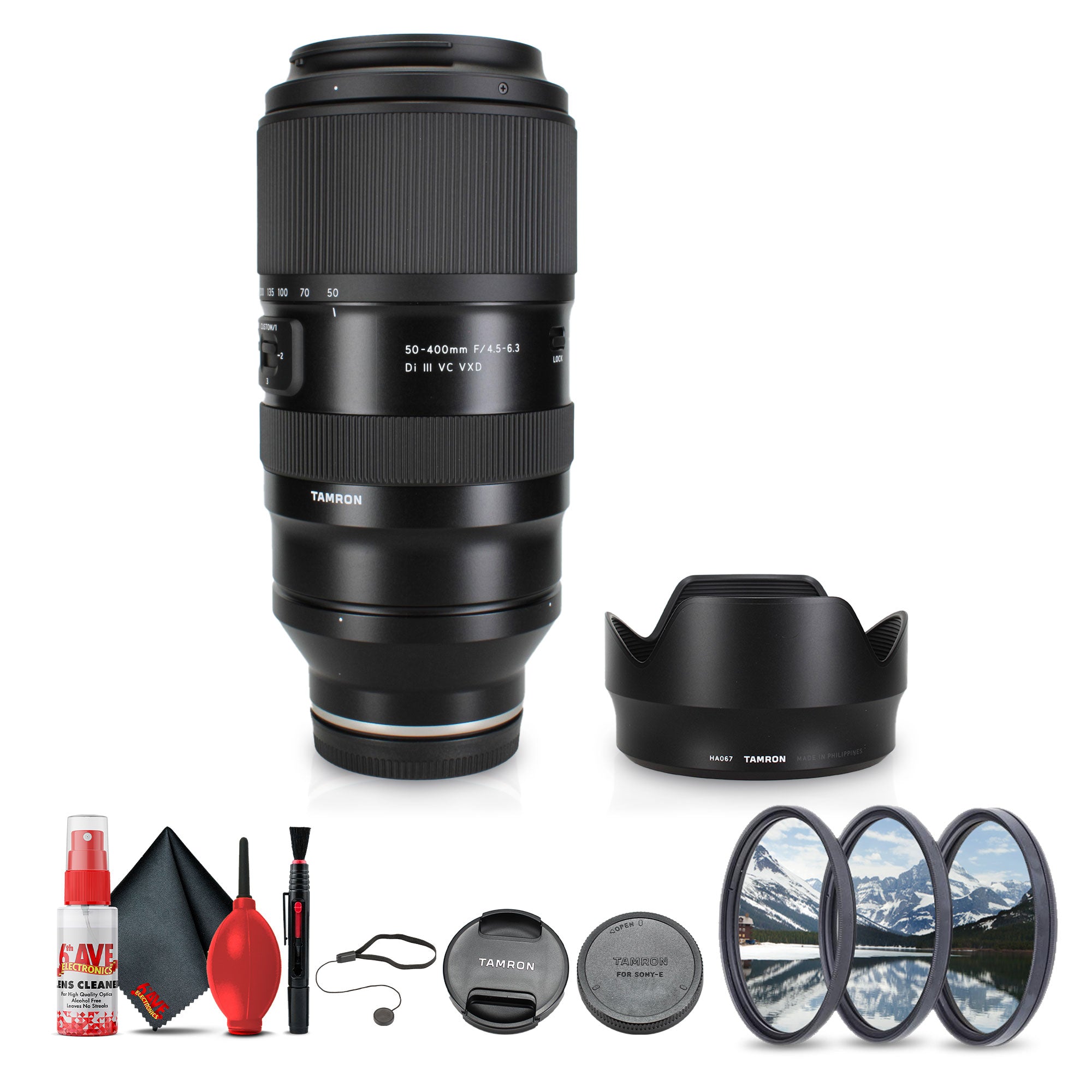 Tamron 50-400mm f/4.5-6.3 Di III VC VXD Lens (Sony E) + Lens Filter Kit + More