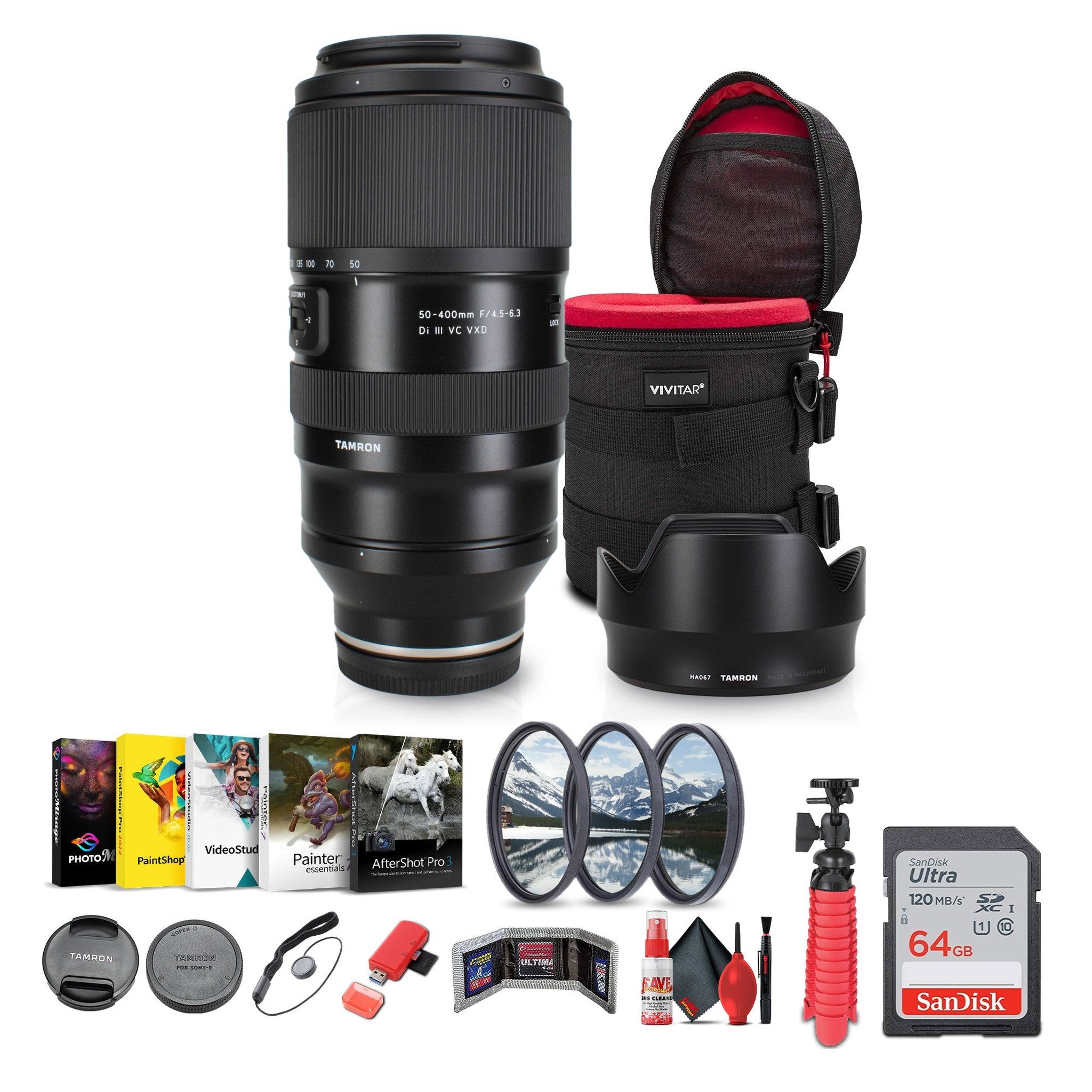 Tamron 50-400mm f/4.5-6.3 Di III VC VXD Lens Sony E + Sling Backpack + More Tamron