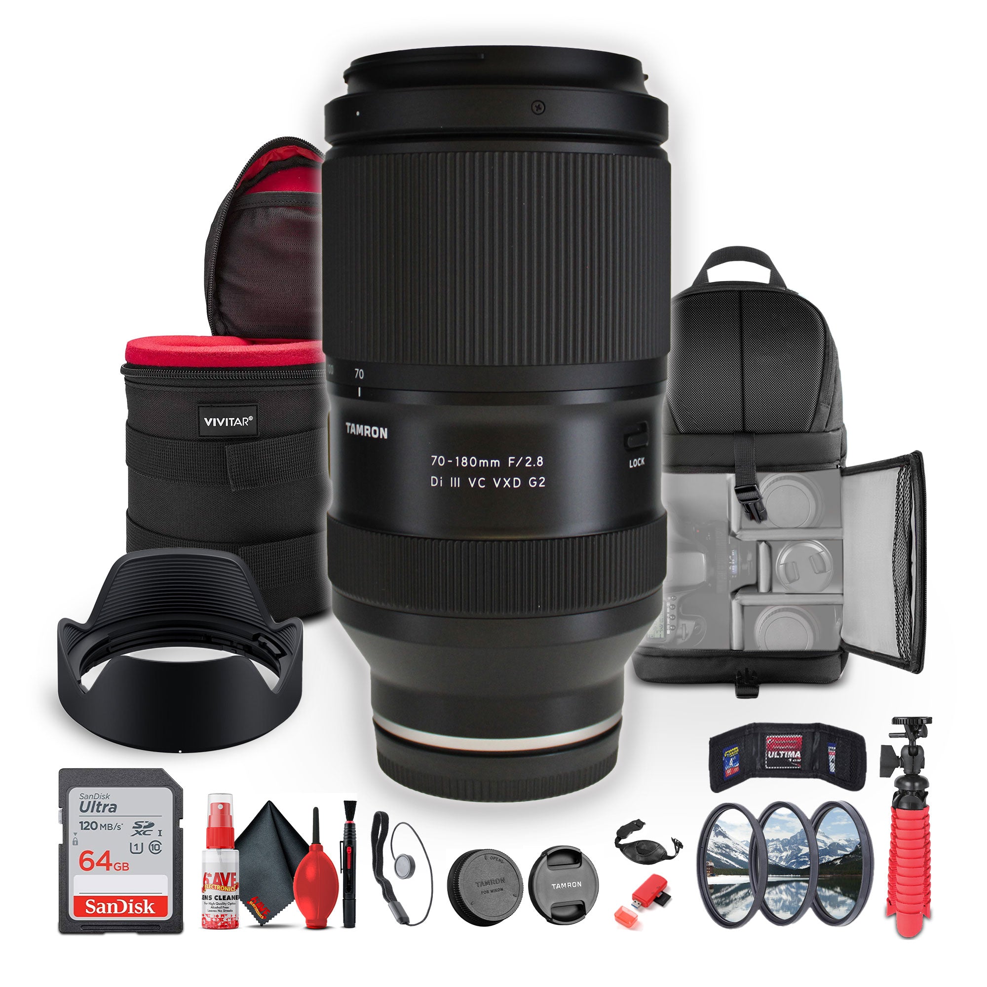 Tamron 70-180mm f/2.8 Di III VC VXD G2 Lens For Sony E Mirrorless Cameras - Bundle