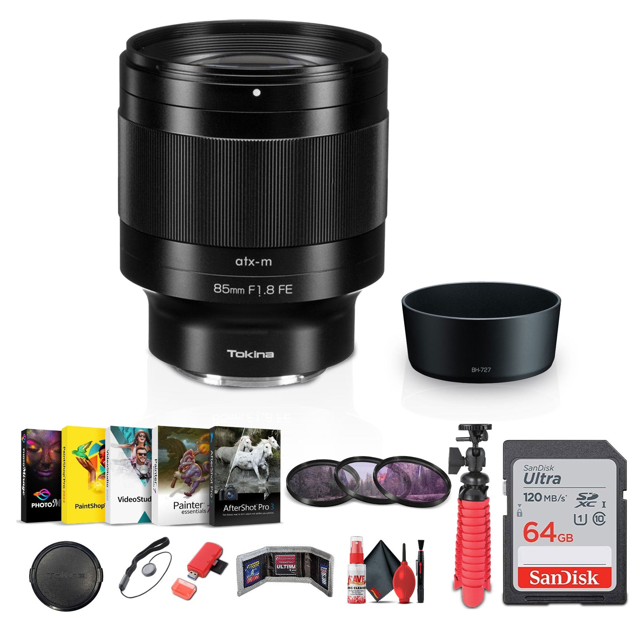 Tokina atx-m 85mm f/1.8 FE Lens for Sony E + Sling Backpack + Photography Software + More Tokina
