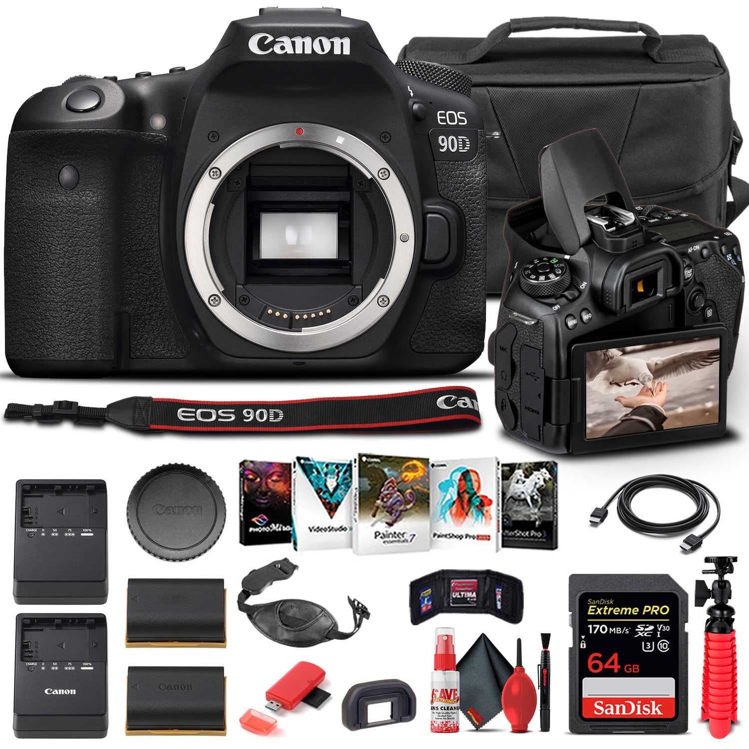 Canon EOS 90D DSLR Camera Body Only 3616C002  - Basic Bundle