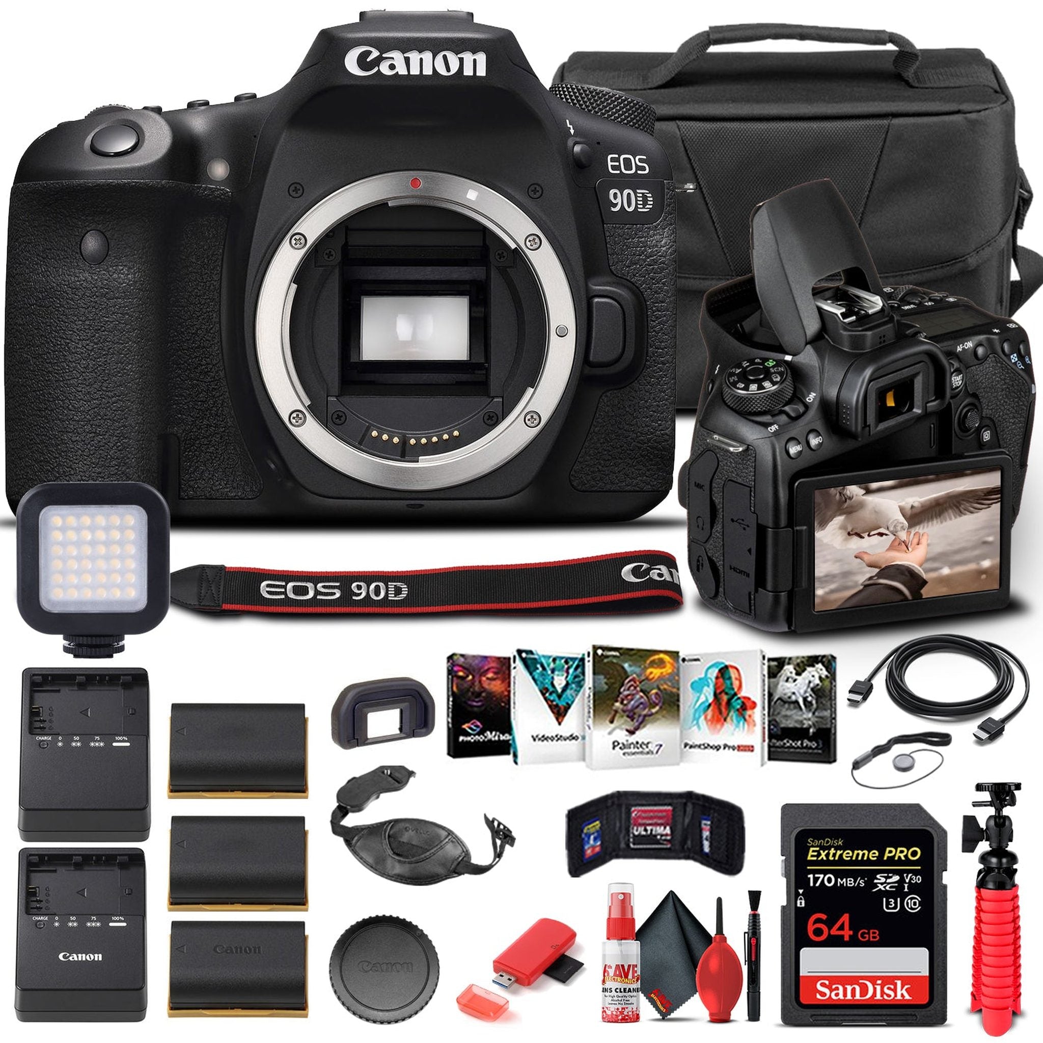 Canon EOS 90D DSLR Camera Body Only 3616C002 - Advanced Bundle - Reconditioned Canon