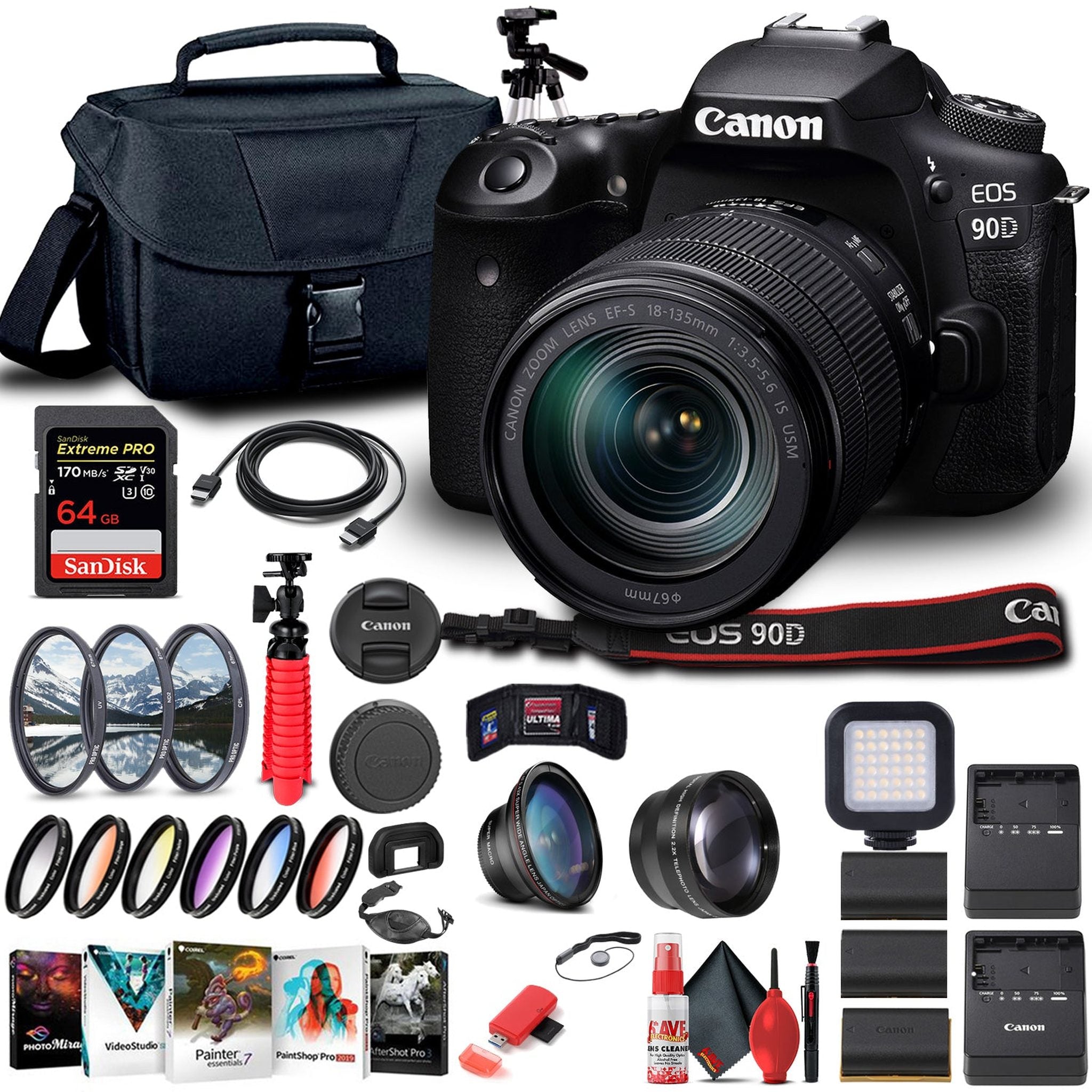 Canon EOS 90D DSLR Camera W/ 18-135mm Lens 3616C016 - Advanced Bundle - Reconditioned Canon