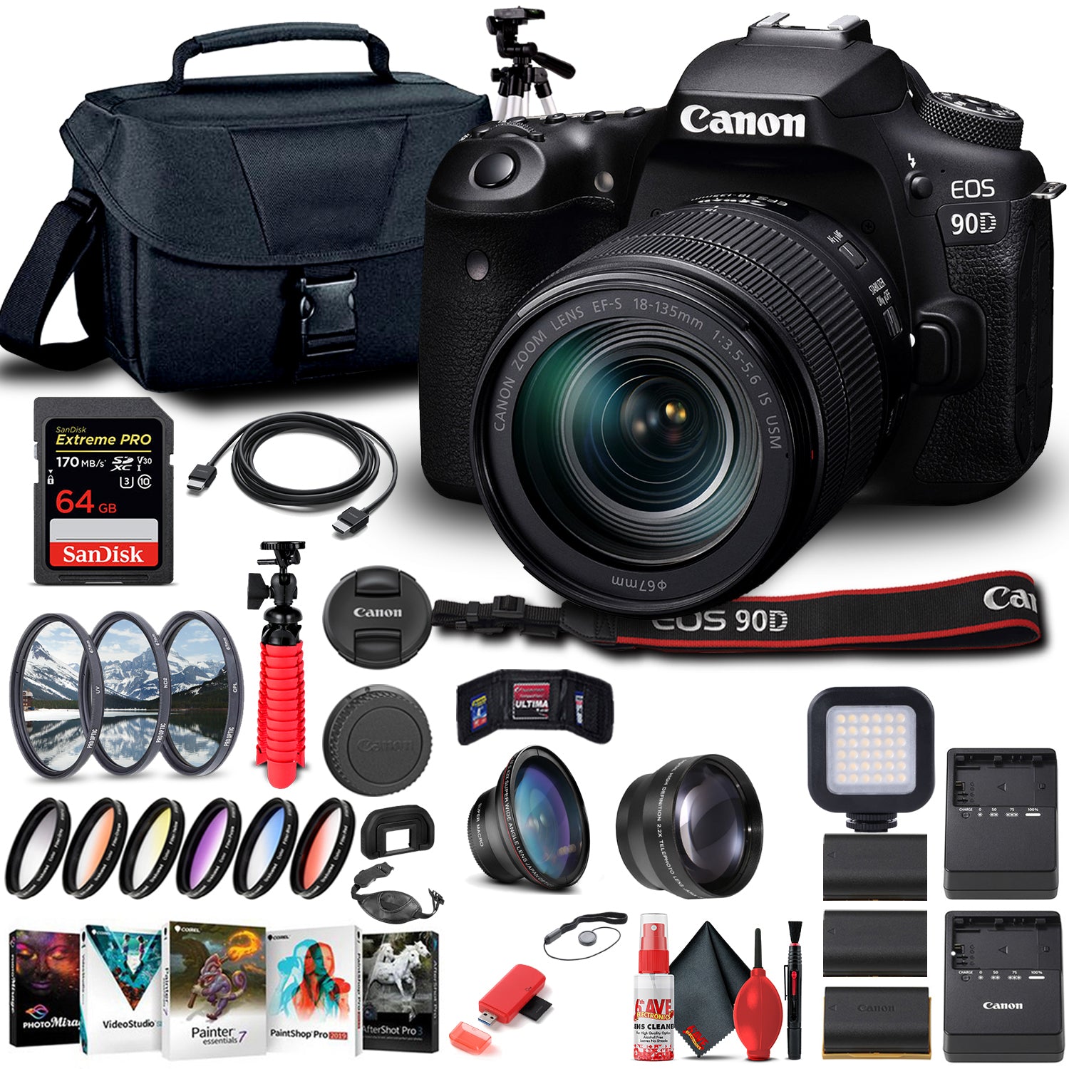 Canon EOS 90D DSLR Camera W/ 18-135mm Lens 3616C016 - Advanced Bundle