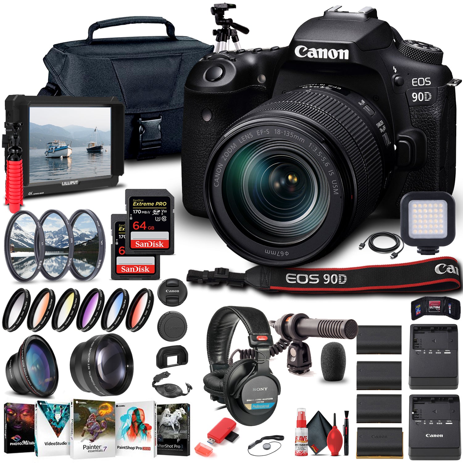 Canon EOS 90D DSLR Camera W/ 18-135mm Lens 3616C016  - Pro Bundle