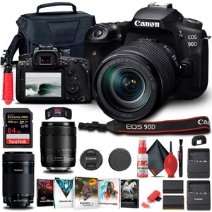 Canon EOS 90D Camera W/ 18-135mm and Canon EF-S 55-250mm Lenses - Basic Bundle Canon Intl.