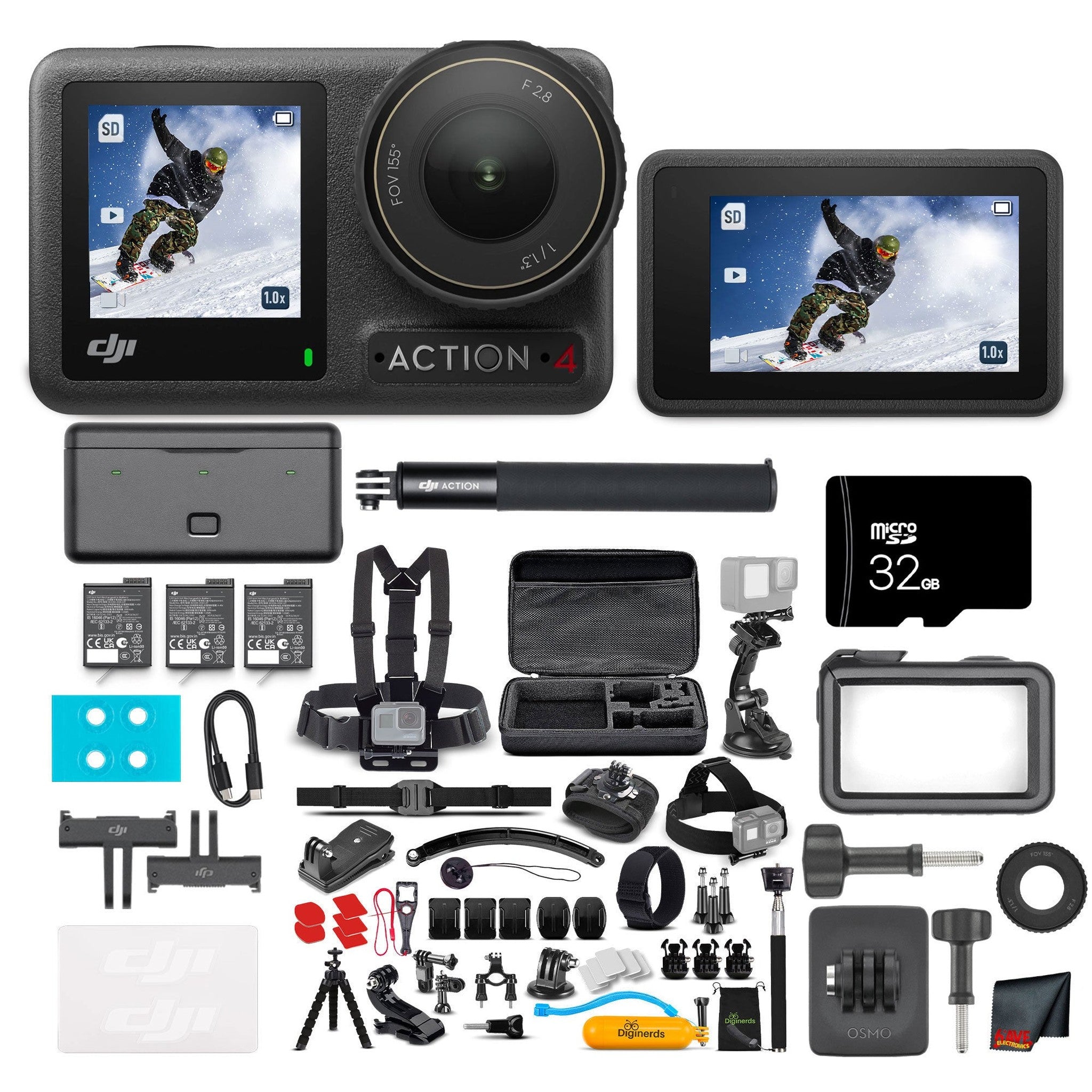 DJI Osmo Action 4 Camera Adventure Combo - WaterProof Action Camera With 50-In-1 Action Kit