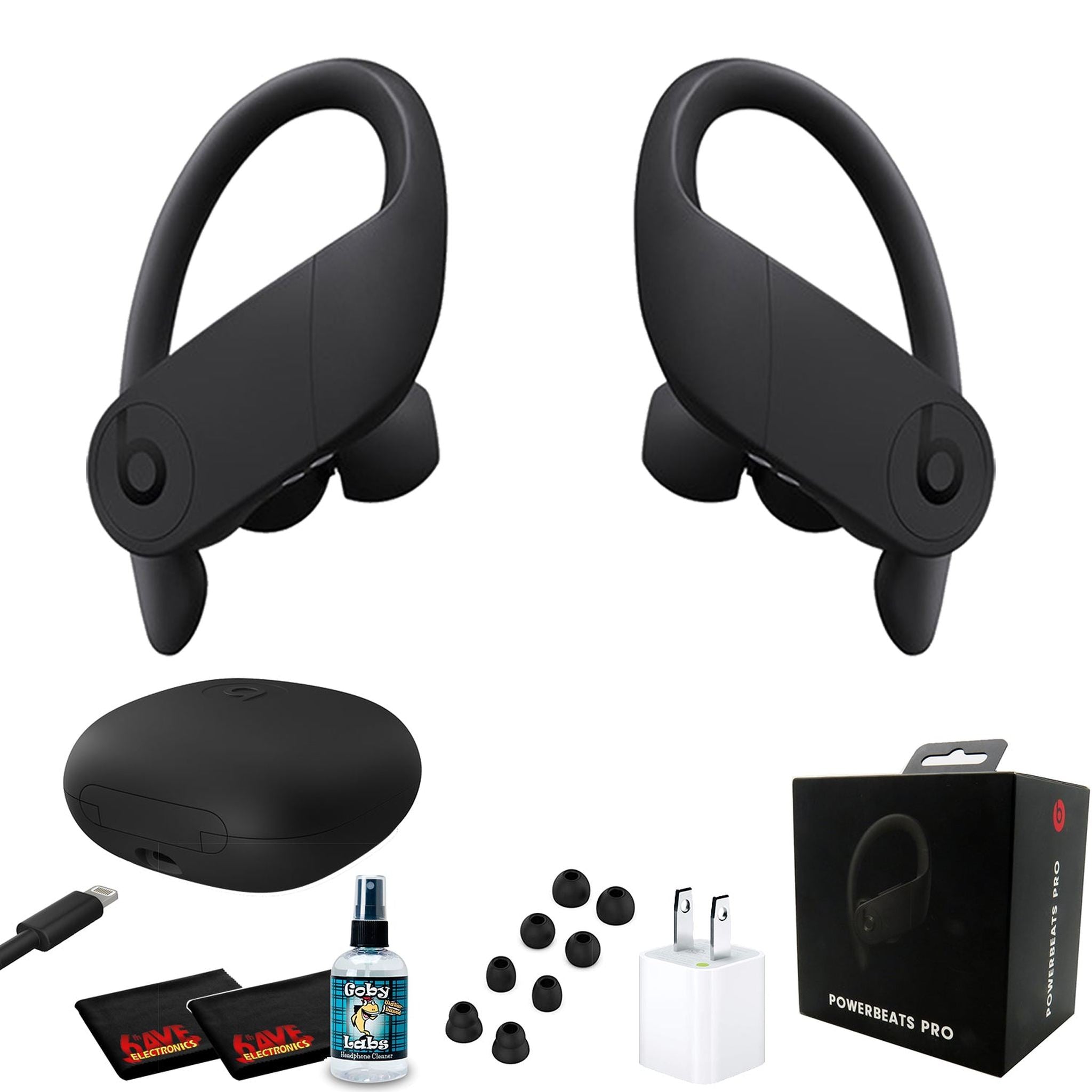 Beats by Dr. Dre Powerbeats Pro In-Ear Wireless Headphones Black 9 Hours Of Listening Time, Sweat Resistant Earbuds - With Headphone Cleaner, Extra USB Power Cube - Pro Bundle BeatsByDre