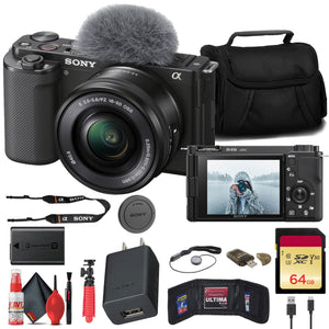 Sony ZV-E10 Mirrorless Camera w/ 16-50mm Lens Black + 64GB Card + Flex Tripod International Version